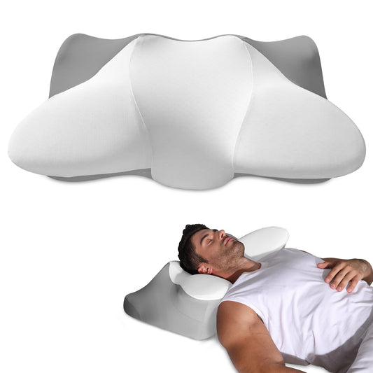 Dual-Height Cervical Neck Pillow for Pain Relief, Memory Foam Pillows with Cooling Tech -3D Ergonomic Support, Cooling Cover, for Side/Back/Stomach Sleeper Pillow, Minimalist Style - Gray,White - Medaid International
