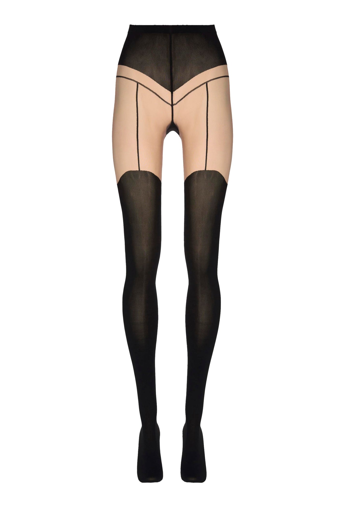 Wolford Garter Belt Tights For Women 40 Denier Sheer-Opaque Matte Pantyhose With Soft Knitted Waistband Circular Knit Design fairly light/black X-Small - Medaid International