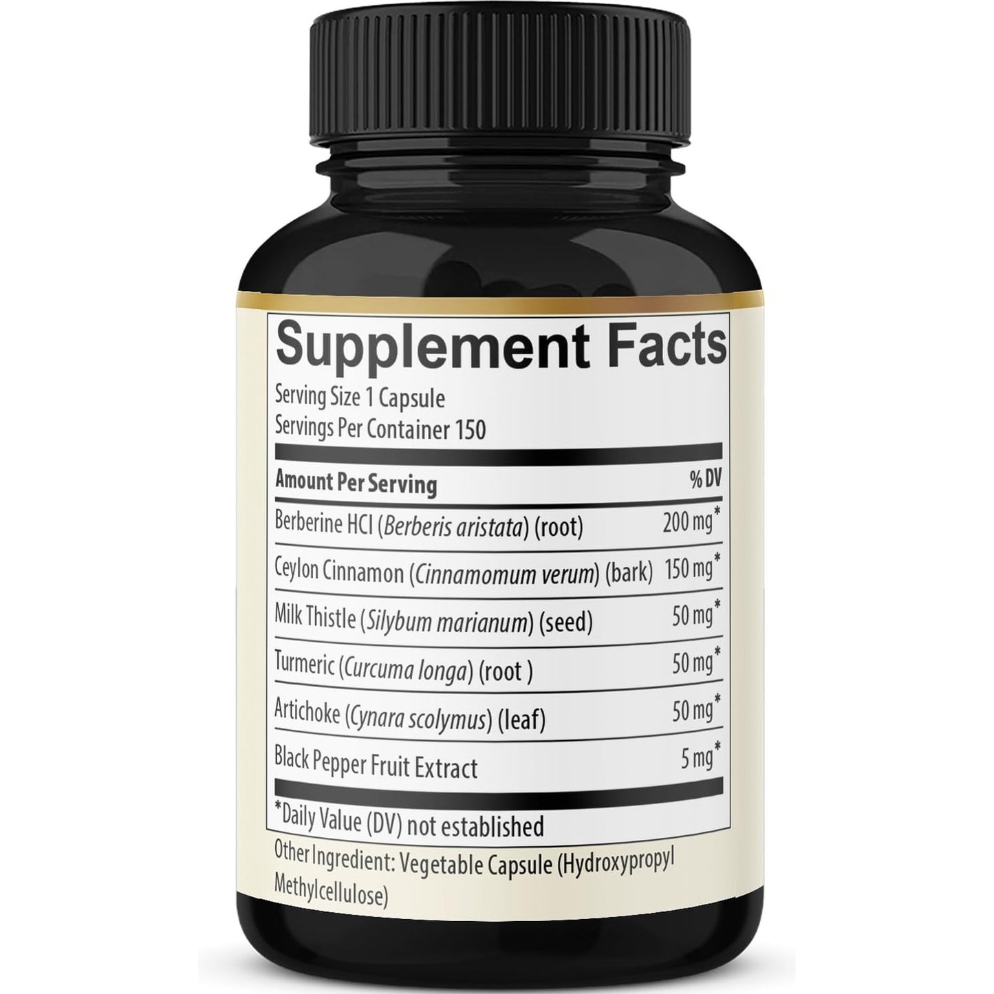 Berberine with Ceylon Cinnamon, Turmeric, Milk Thistle, Artichoke, Black Pepper - 150 Count - Pack of 1 - Medaid International