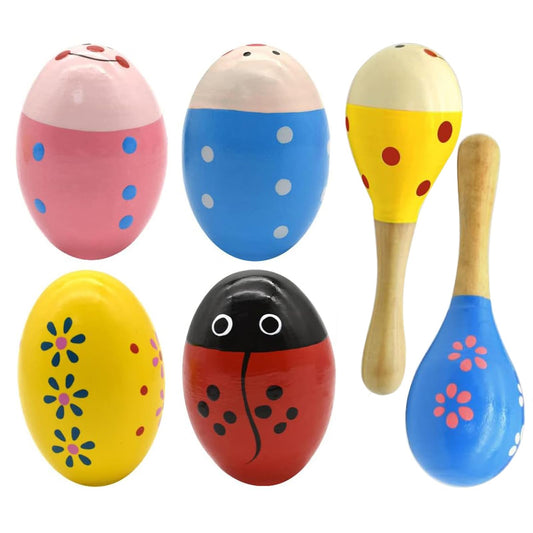 Wooden Easter Eggs Shakers Toys, Maracas Kids Hand Percussion Shakers Percussion Musical for Party Favors Kids Easter Basket Stuffers, 4 Pack Easter Eggs with 2 Shaker Sand Hammer Kit - Medaid International