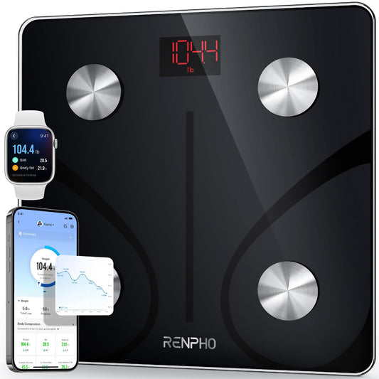 RENPHO Body Fat Scale Smart BMI Scale Digital Bathroom Wireless Weight Scale, Body Composition Analyzer with Smartphone App sync with Bluetooth, 396 lbs - Black, Elis 1 - Medaid International