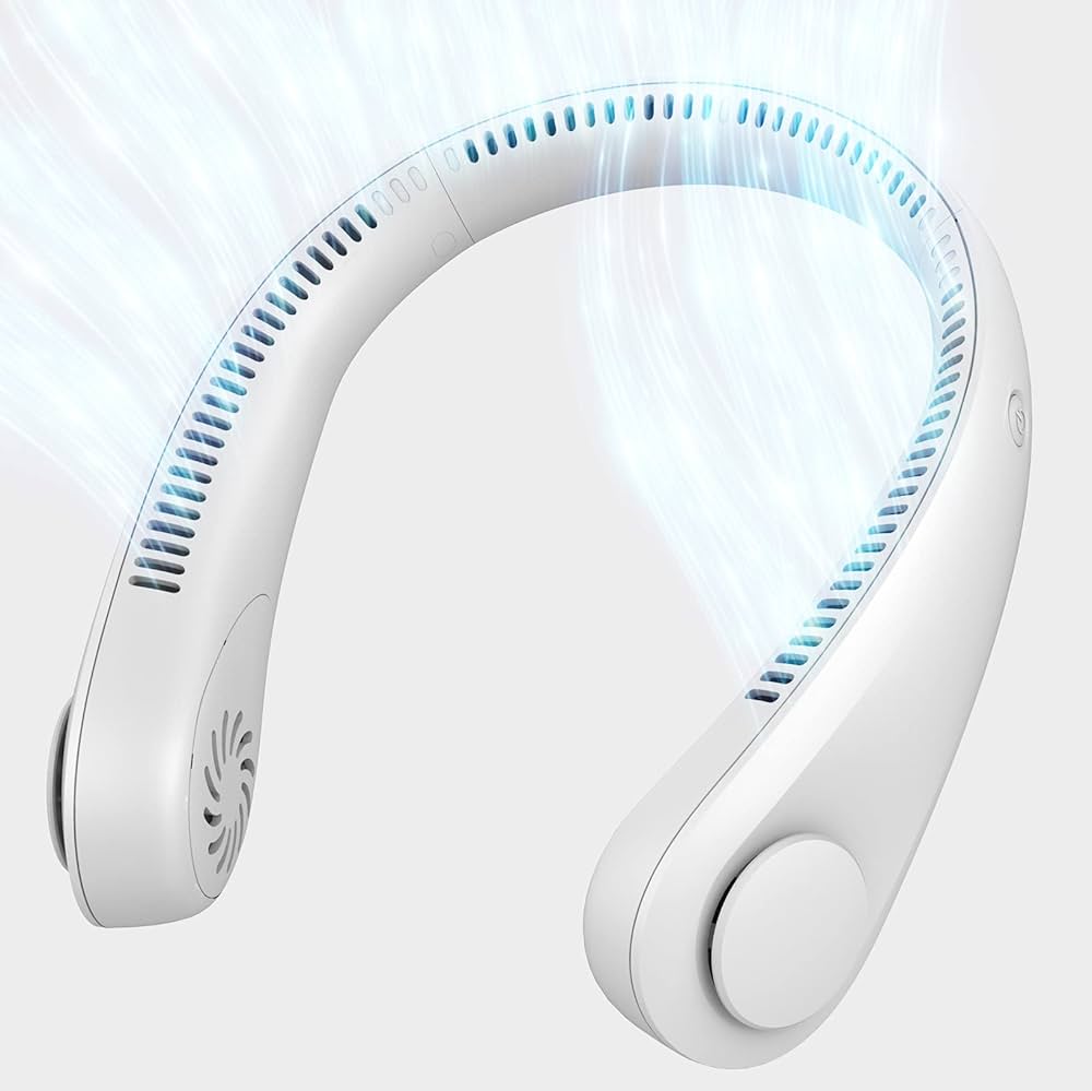 Portable Neck Fan, Hands Free Bladeless Fan, 4000 mAh Battery Operated Wearable Personal Fan, Leafless, Rechargeable, Headphone Design, USB Powered Desk Fan,3 Speeds - Medaid