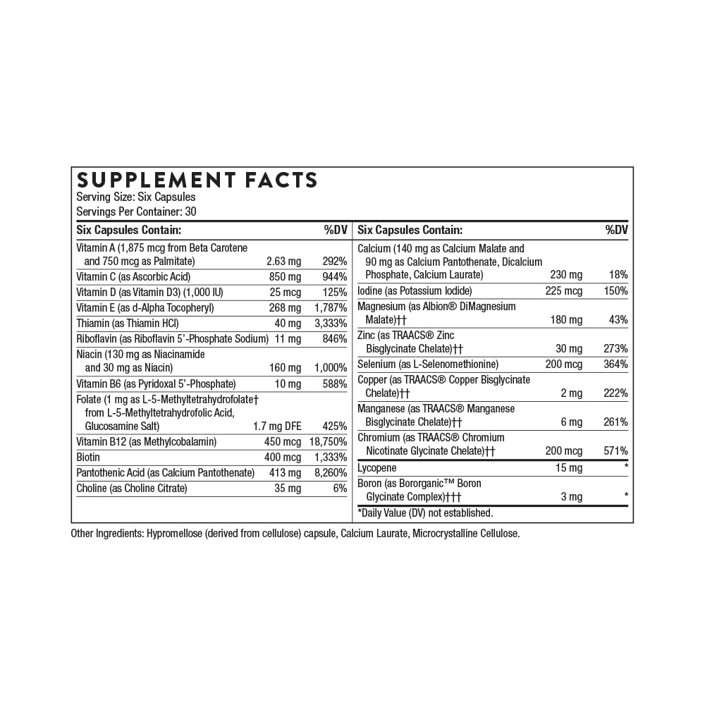 THORNE - Men's Multi 50+ - Comprehensive Daily Multivitamin with Vitamins A, B6, B12, C, D, E, Zinc & More - Support Heart, Brain, Prostate, Muscle & Immune Health* - 180 Capsules - Medaid International