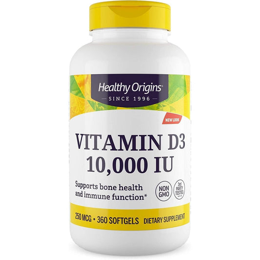 Healthy Origins Vitamin D3 10,000 IU (Non-GMO, High Potency, Bone Support, Immune Support, Gluten Free), 360 Softgels - Medaid International
