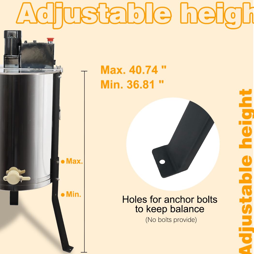 BeeCastle 3 Frame Electric Honey Extractor Stainless Steel Honey Processing Equipment, Powered Honeycomb Drum Spinner with Transparent Lid and Height Adjustable Stand - Medaid International