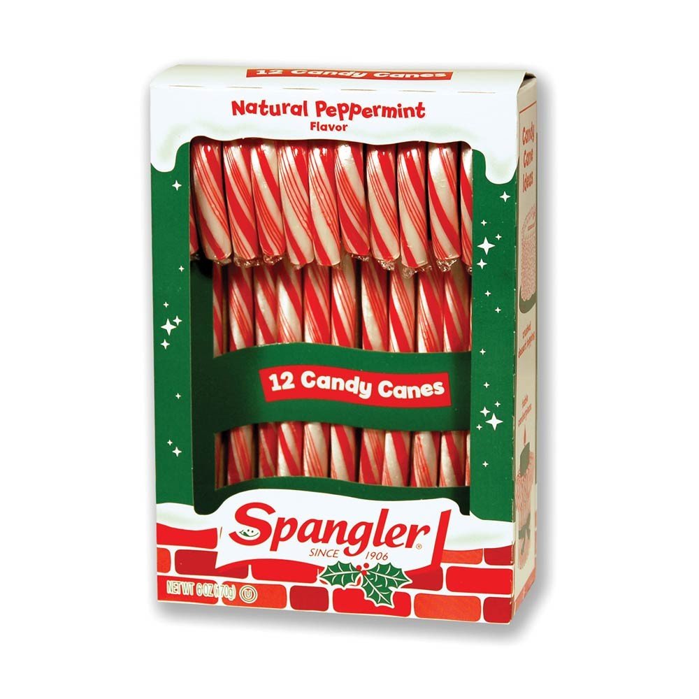 Spangler (1) Box Candy Canes - Peppermint Flavored Red & White Stripes - 12 Individually Wrapped Pieces per Box - Holiday & Christmas Candy - Net Wt. 5.3 oz - Medaid International