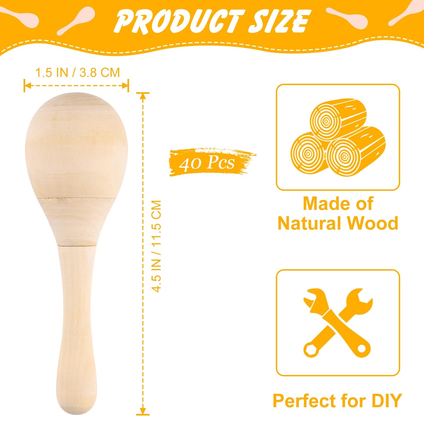 BOUBONI 40Pcs DIY Wooden Maracas for Kids, Mini Maracas for Mexican Fiesta Party Favors with 24Pcs Multicolor Pens, Cinco De Mayo Party Supplies - Medaid International