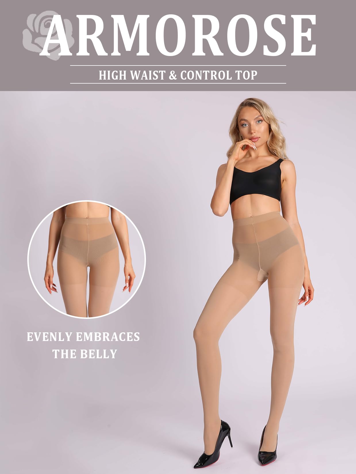 ARMOROSE Indestructible Nude Tights for Women, Rip Resistant Durability Tummy Control Top Skin Pantyhose 40D Stockings - Medaid International
