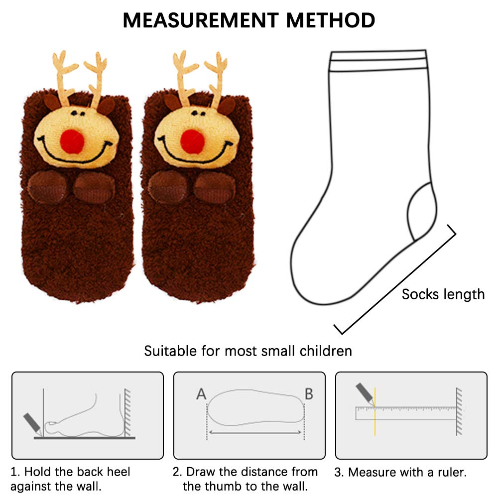 JEPELUS 5 Pairs Small Slipper Fluffy Socks, 3D Anti-skid Christmas Cozy Comfy Sock Winter Fuzzy Coral Fleece Socks for Toddler Kids Holiday Gifts (Christmas Xmas Tree Cake Reindeer Snowmen Father) - Medaid International