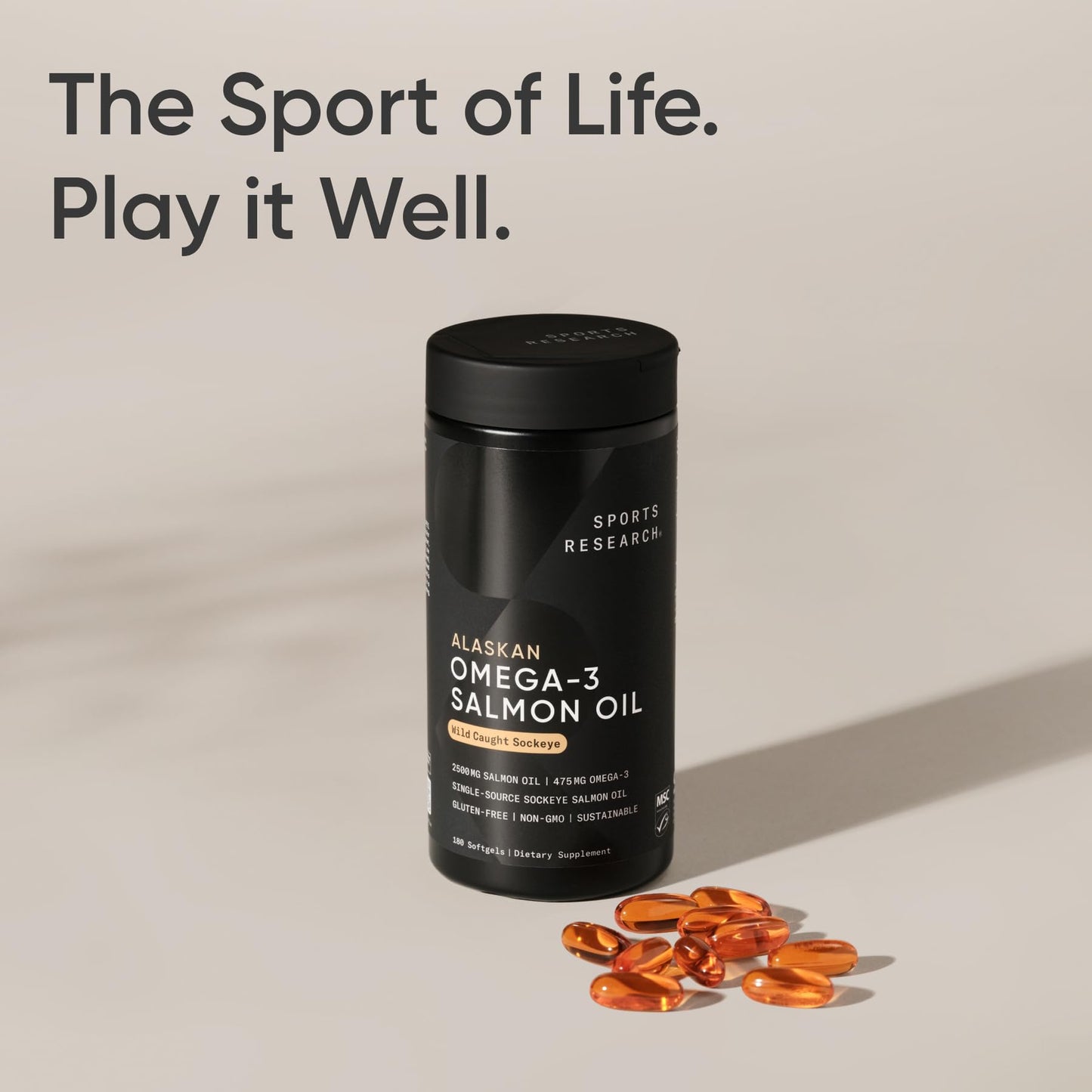 Sports Research® Salmon Oil - Single-Source Wild Alaskan Sockeye | 2500 mg per Serving w/EPA & DHA Fatty Acids | MSC Certified - 180 Count Softgels - Medaid International