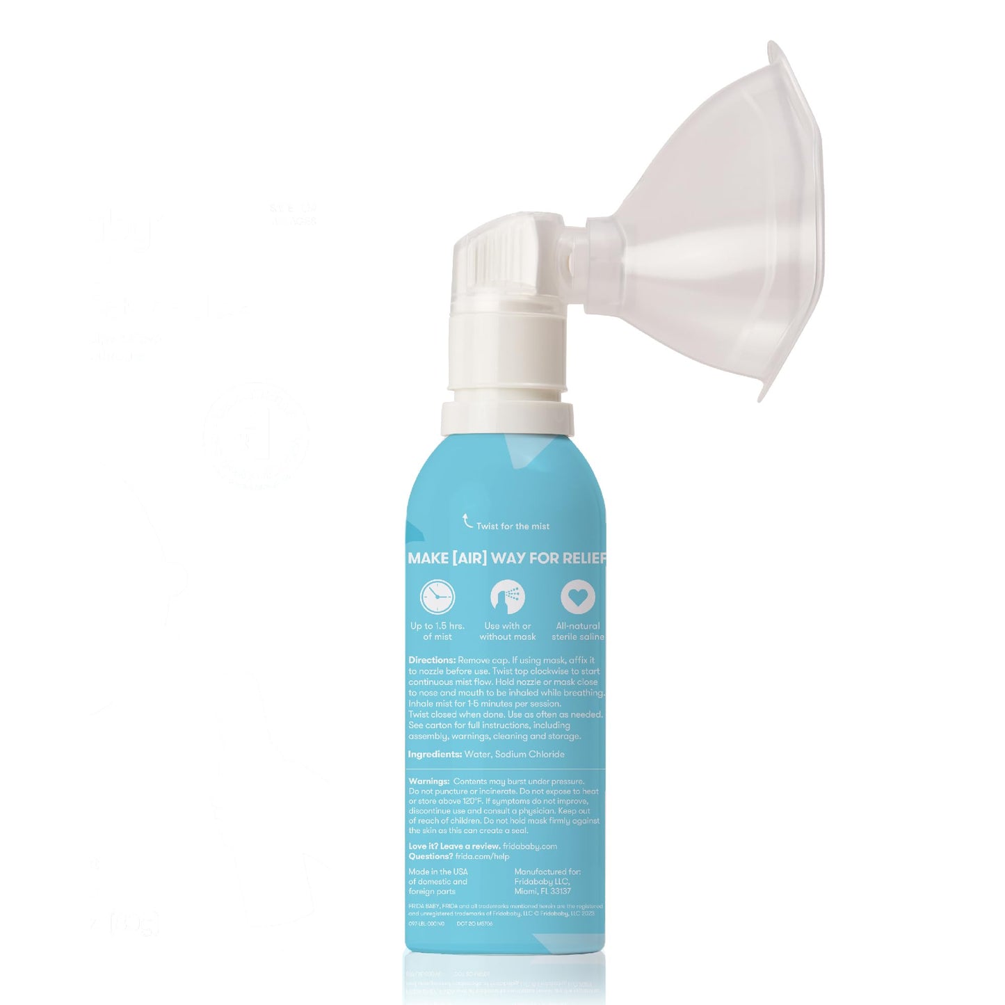 Frida Baby NoseFrida Saline Mist Nasal Inhaler, Allergy Relief and Congestion Relief for Babies + Kids, Nasal Saline Spray, Saline Inhaler Soothes Stuffy Nose and Sore Throat, Includes Optional Mask - Medaid