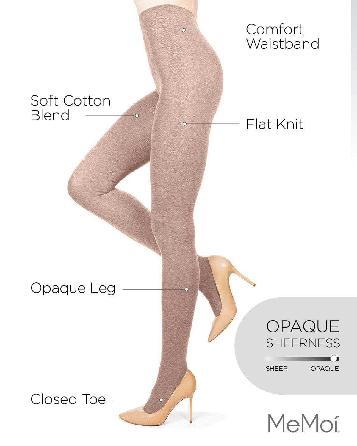 MeMoi - Sweater Flat Knit Tights, Lt Taupe Heather, Medium / Large - Medaid International