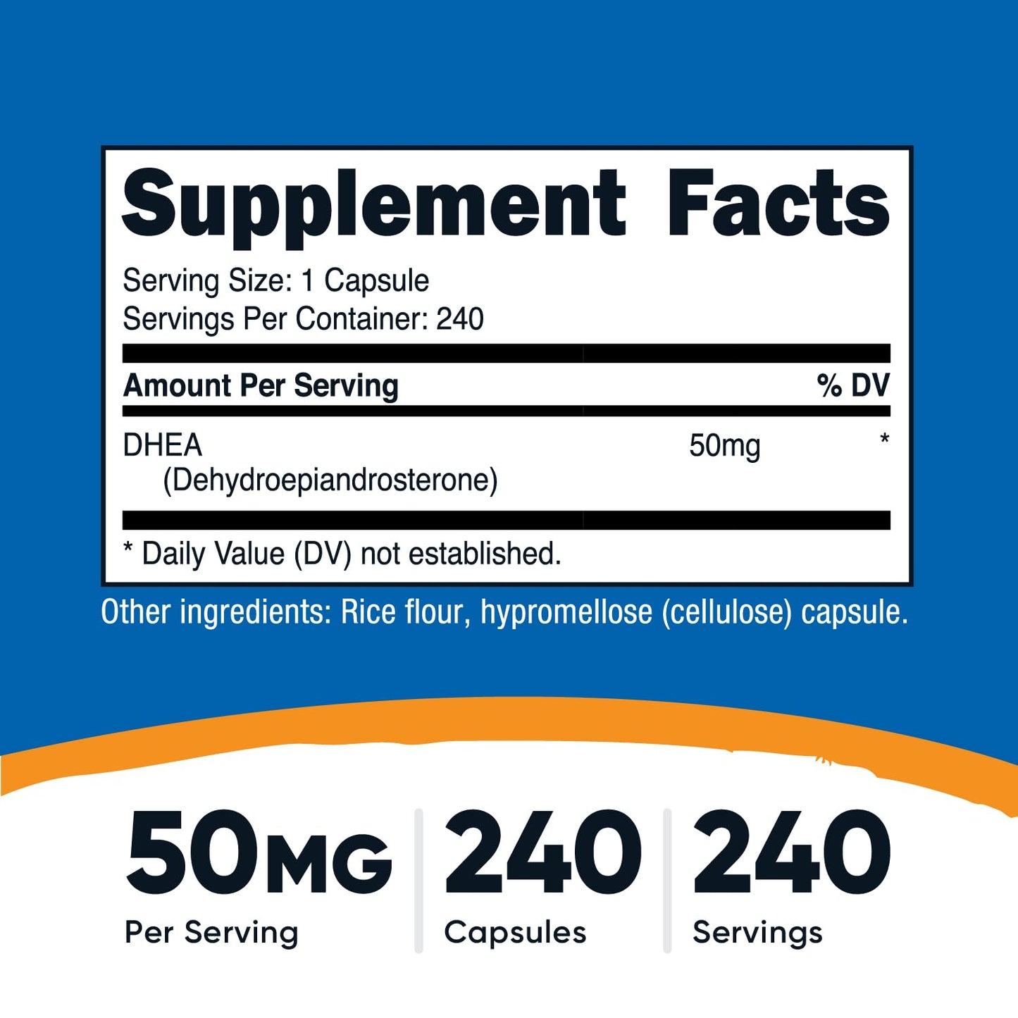 Nutricost DHEA 50mg, 240 Capsules - Gluten Free, Soy Free, Non-GMO, Supplement - Medaid International