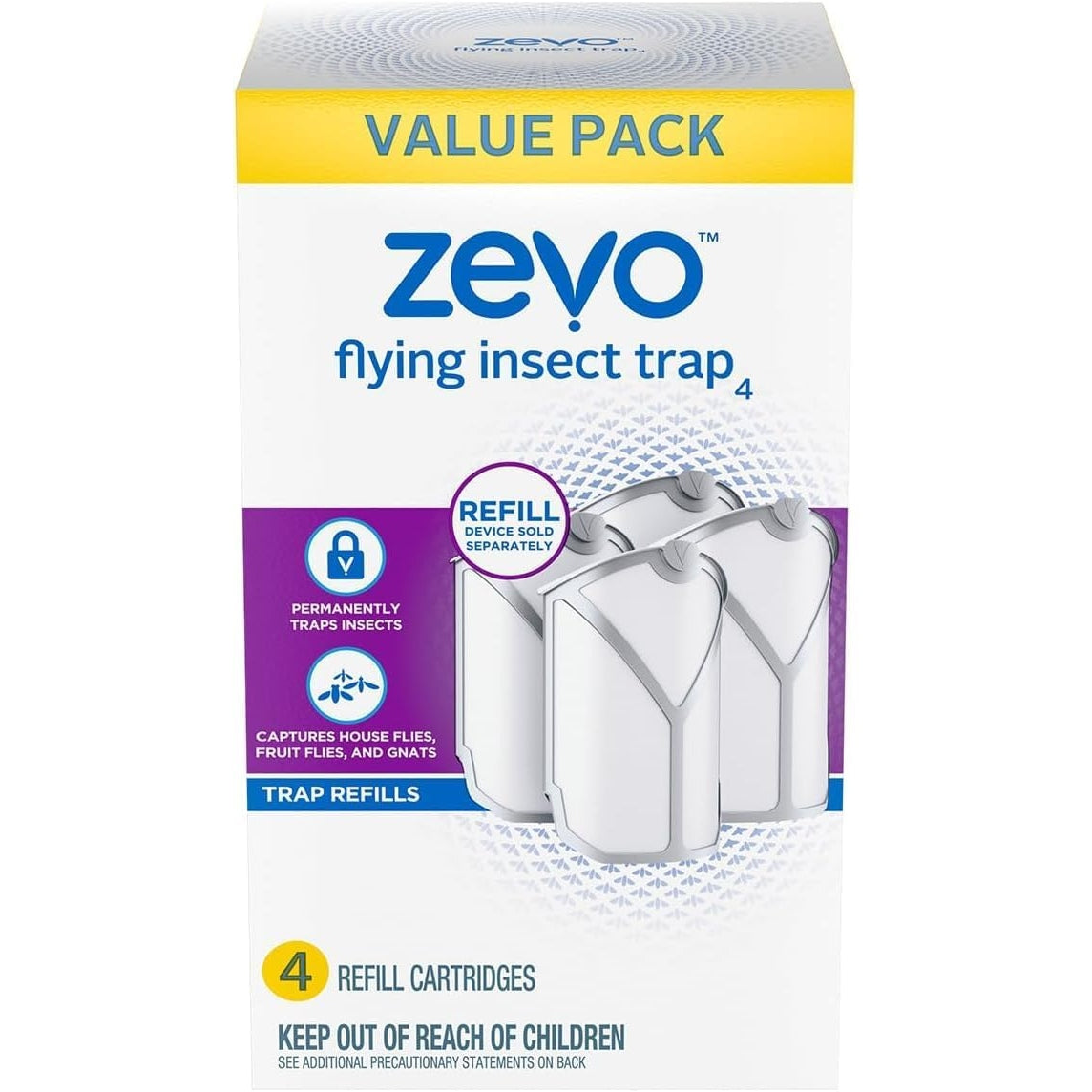 Zevo Flying Insect Trap for Indoors: Light Trap Captures Fruit Flies, Gnats and Houseflies, Starter Kit (1 Plug-in Base + 1 Cartridge) - Medaid International