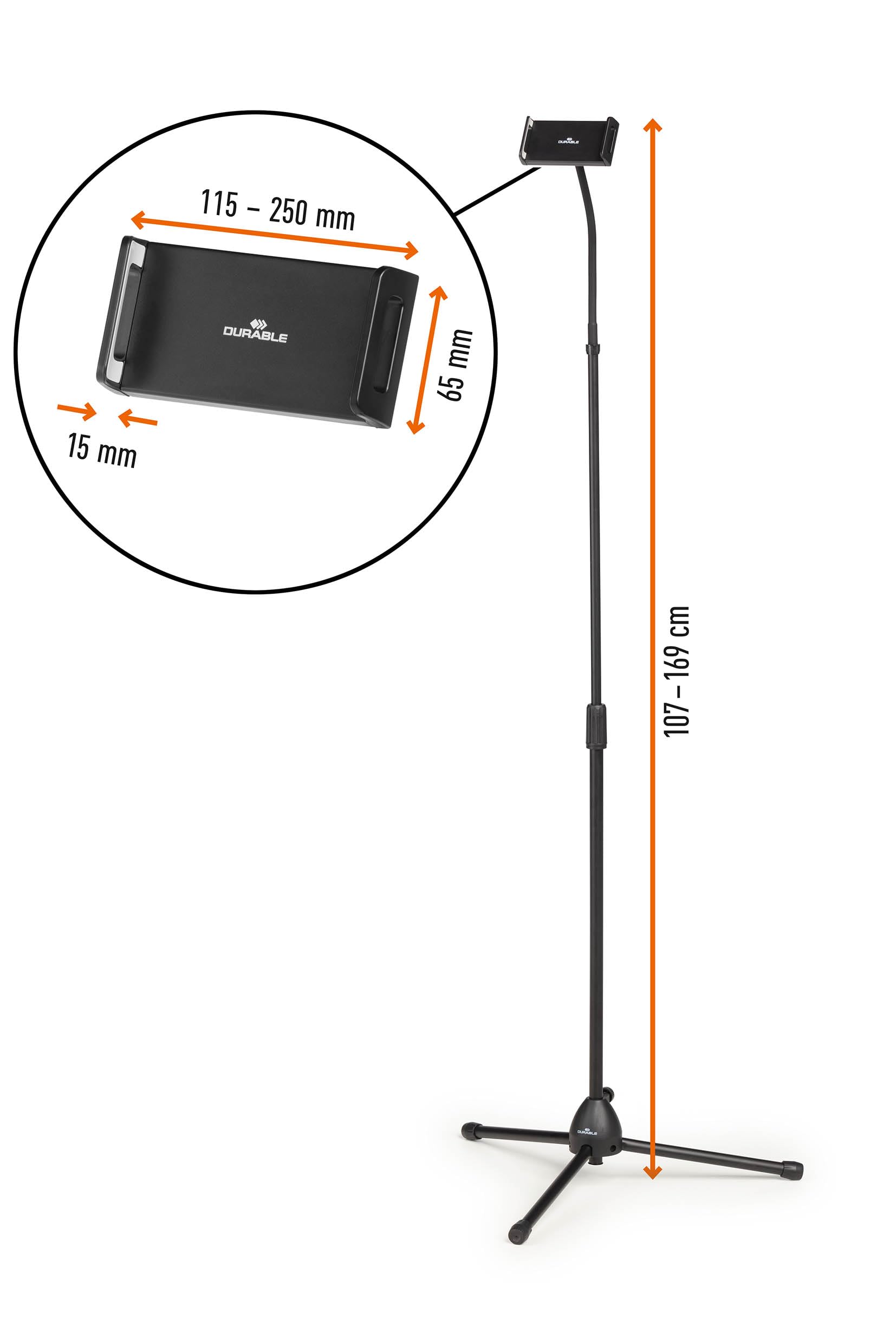 Durable Twist Tablet & Smartphone Table or Floor Stand - Gooseneck 360 Degrees Swivel Mount with Adjustable Height - Compatible with iPhone, Android, iPad, Tablet - Black Tablet & Smartphone Holder - Medaid International