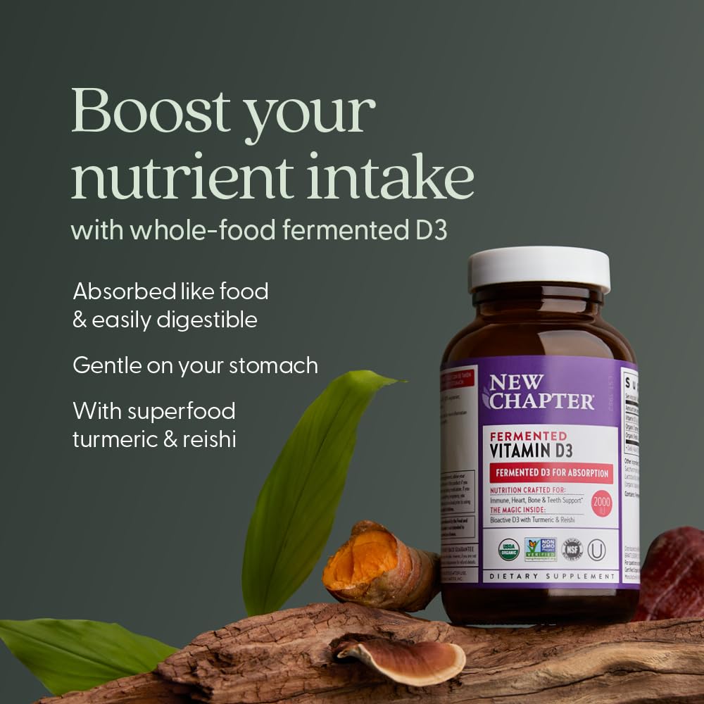 New Chapter Fermented Vitamin D3 2,000 IU, Organic, ONE Daily for Immune, Heart & Bone Support + Whole-Food Turmeric, Adaptogenic Reishi Mushroom, 100% Vegetarian, Gluten Free, 60 Count - Medaid International