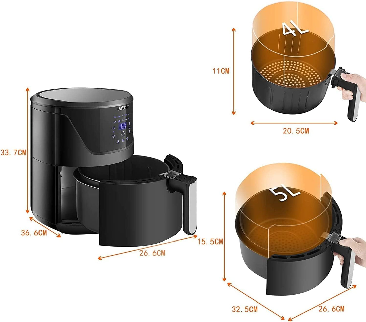 5L Air Fryer + LED Touch Screen, 1400W - Medaid International
