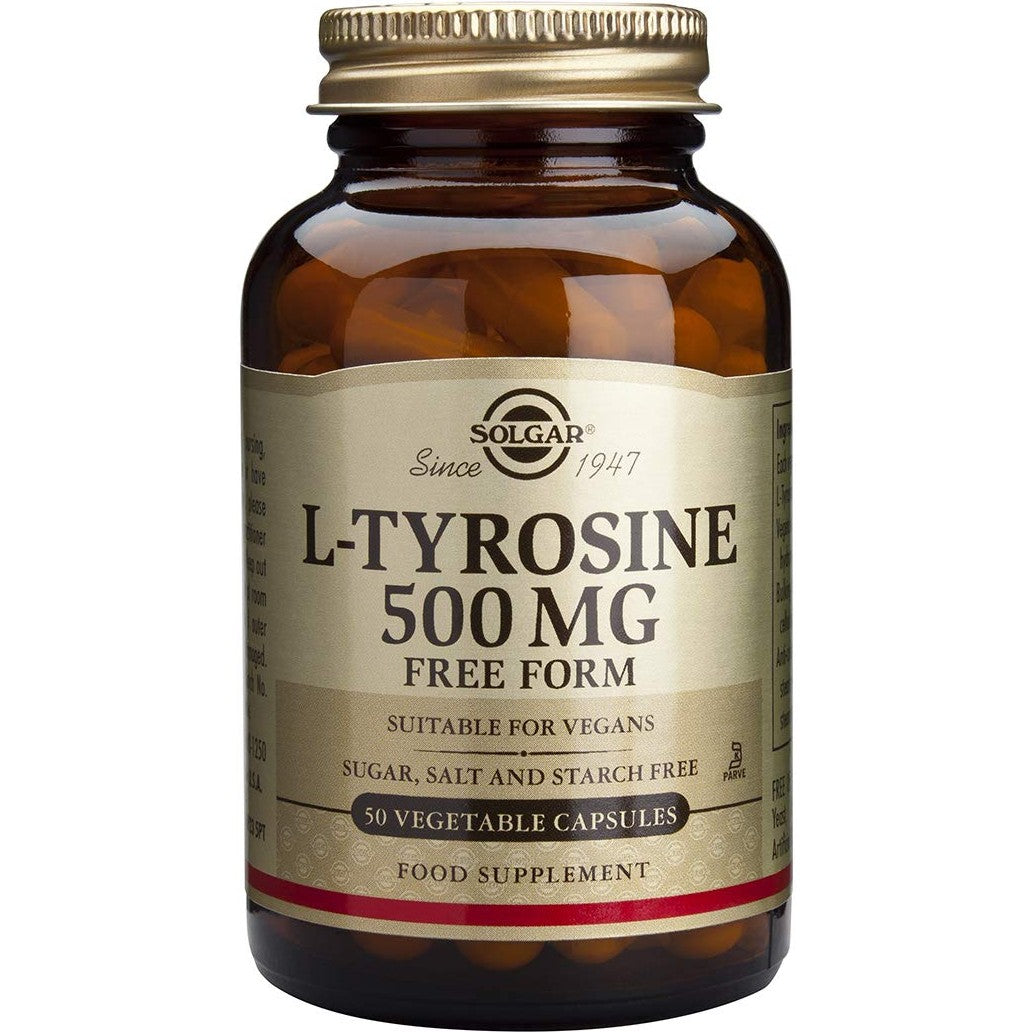 Solgar – L-Tyrosine 500 mg, 50 Vegetable Capsules - Medaid International