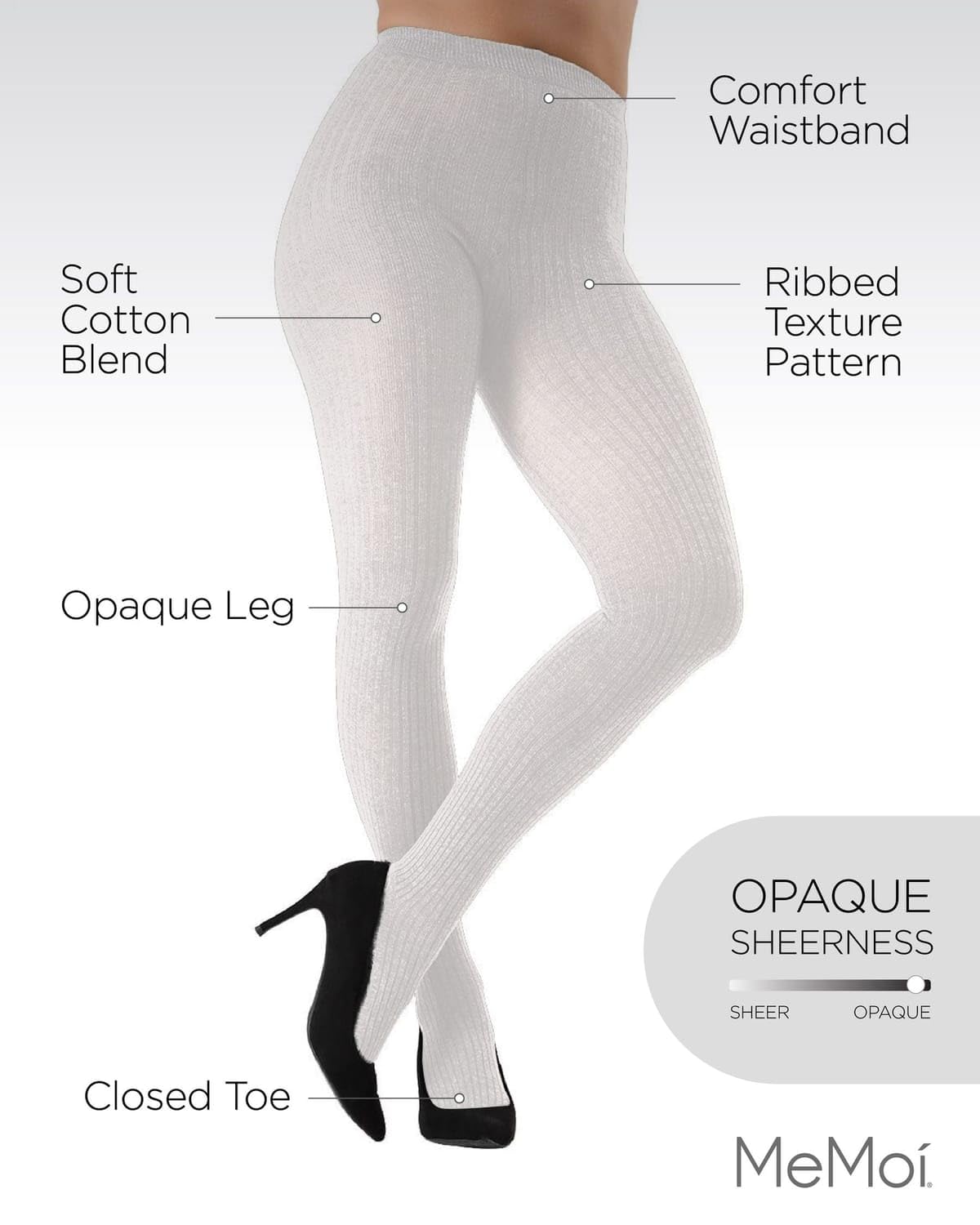 New MeMoi - Sweater Rib Tights, S/M, Winter White - Medaid International