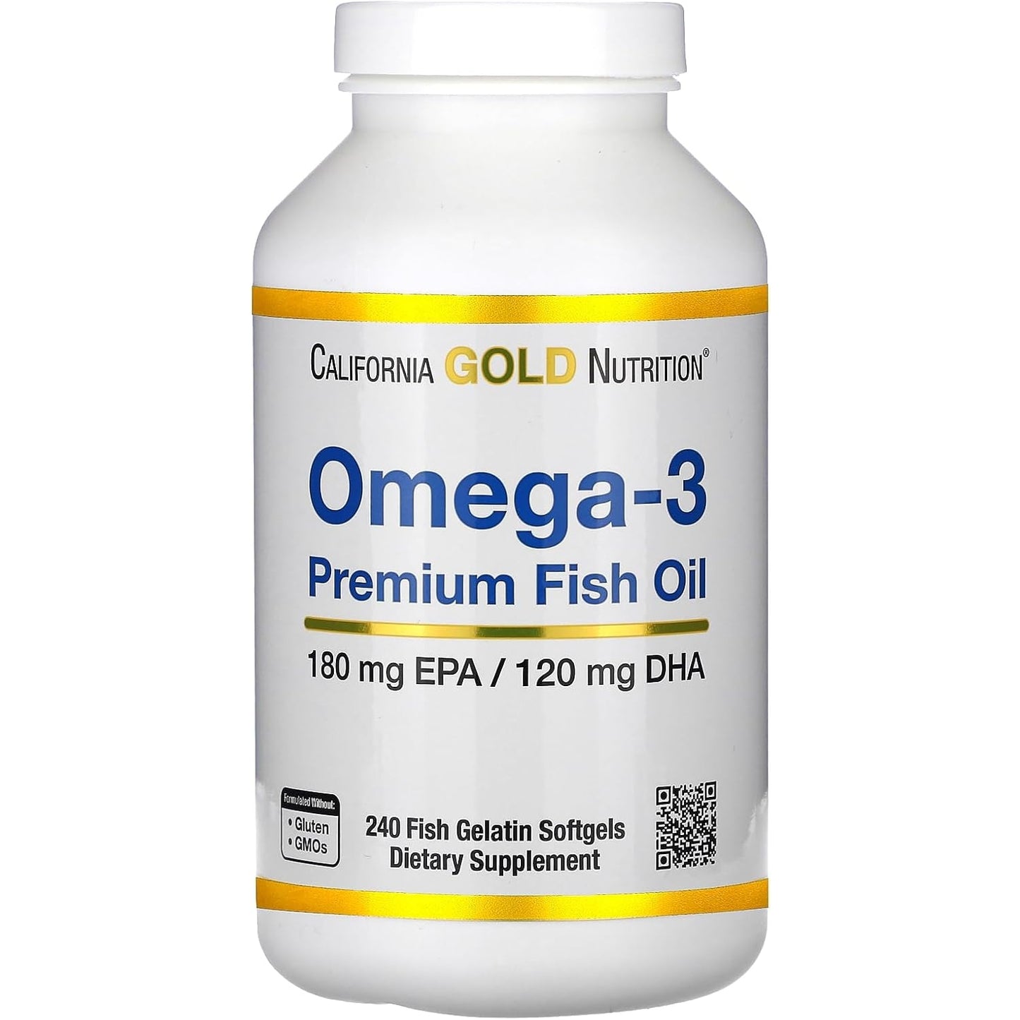 Omega-3 Premium Fish Oil by California Gold Nutrition, Concentrated Formula with EPA & DHA, Support for Optimal Lipid Profile & Immune System, Gluten Free, Non-GMO, 240 Fish Gelatin Softgels - Medaid