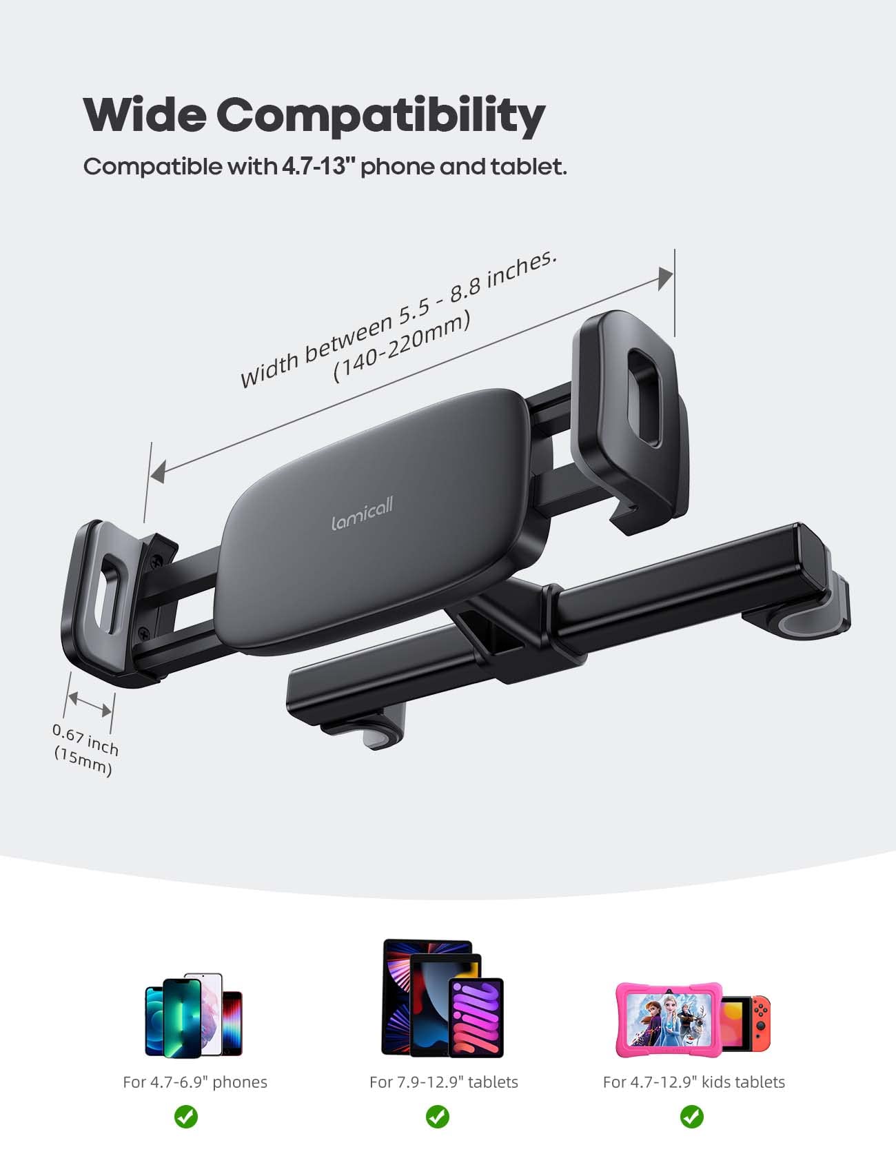 Lamicall Car Tablet Mount, Headrest Tablet Holder - Car Back Seat Travel Stand for Kids, Compatible with iPad Pro Air Mini, Galaxy Tab, Fire HD, 4.7-13" Cell Phone, Tablets and Devices - Medaid International