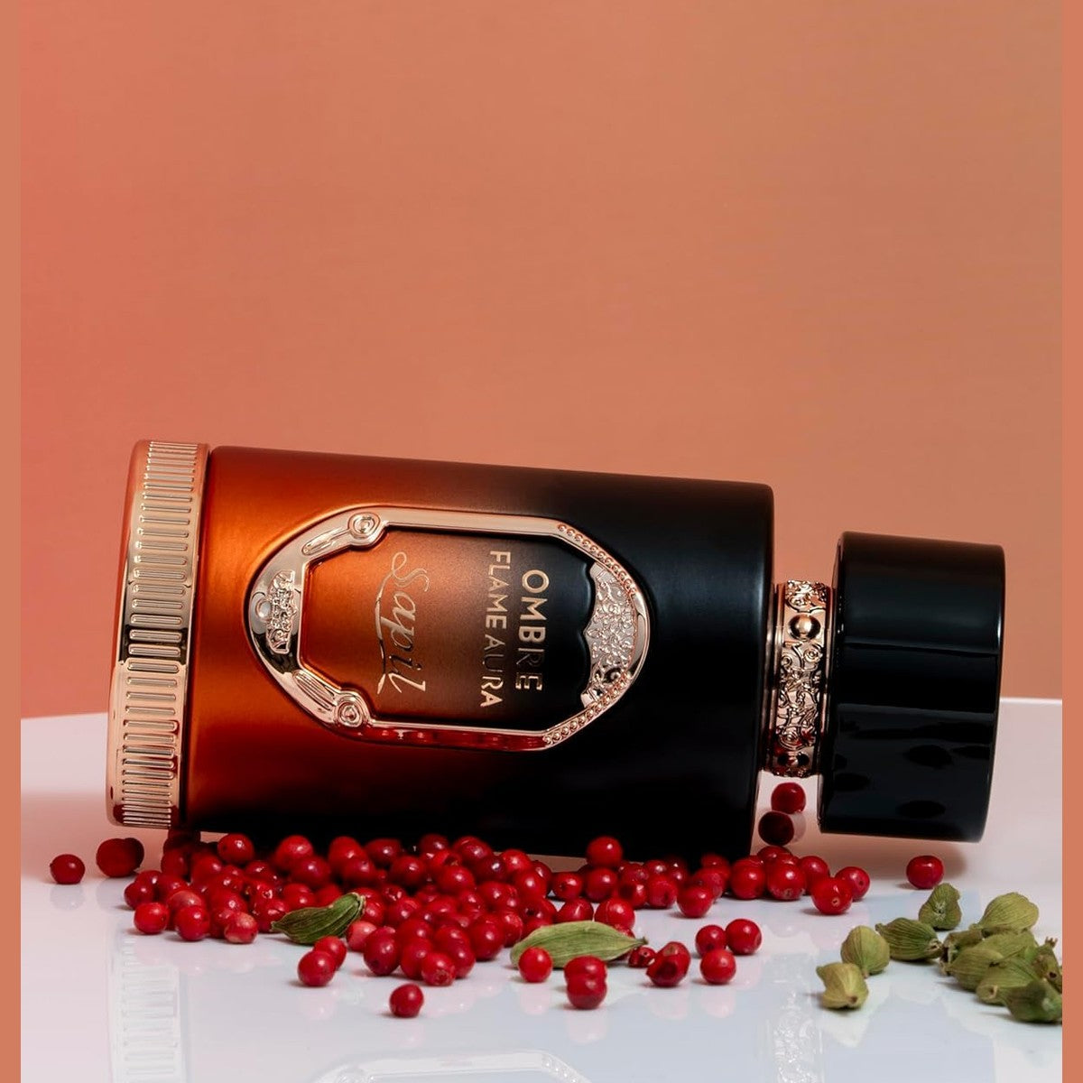 Sapil Ombre Flame Aura Unisex Eau De Parfum - Spiced Oud, Vanilla, Tonka & Amber - Long-Lasting Warm Woody Perfume - 3.38 oz - Medaid International