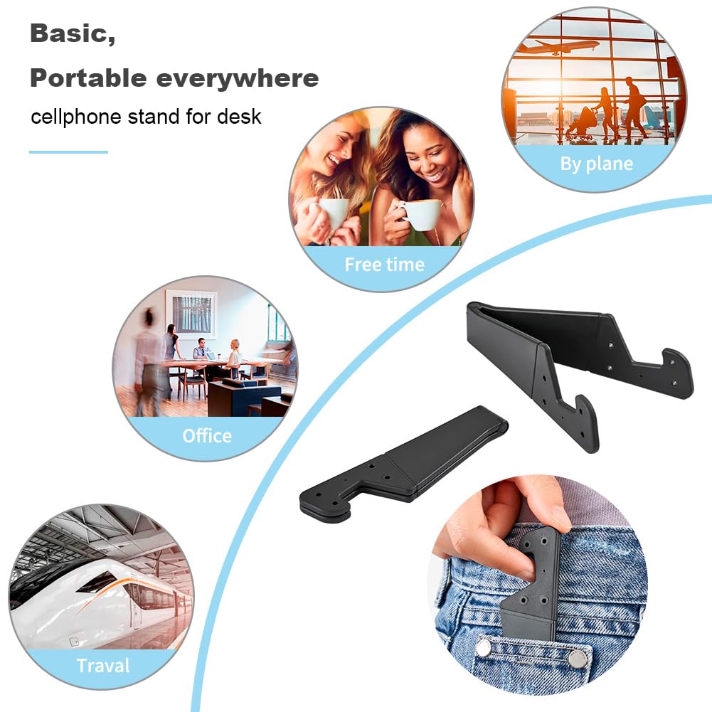 3 Pack Portable Cell Phone Stand for Desk, 【Upgraded Material】 Universal Pocket-Sized Foldable Small Mobile Phone Holder, V Smartphone Kickstand Mount Compatible with iPhone IPads Kindle Android-Black - Medaid International