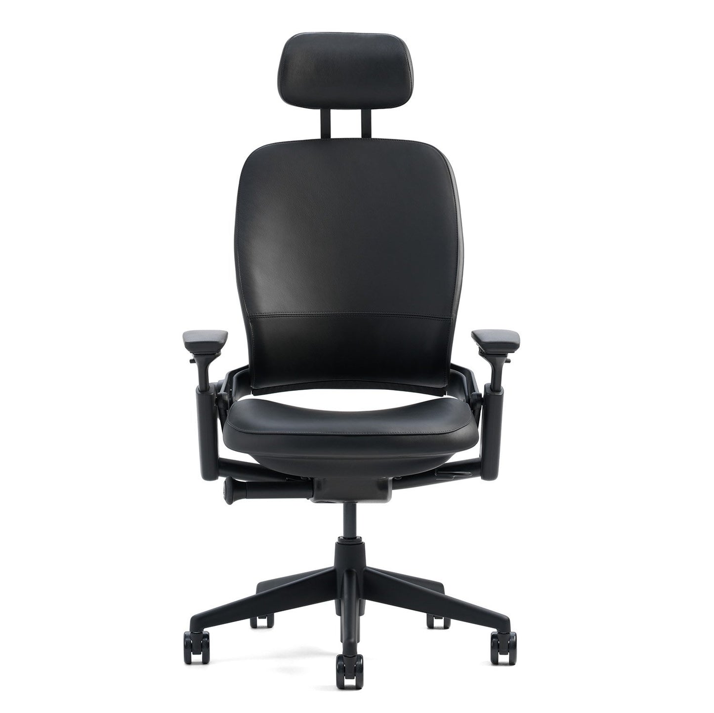 Steelcase Leap Desk Chair V2 with Headrest in Buzz2 Black Fabric - 4-Way Highly Adjustable Arms - Black Frame and Base - Soft Dual Wheel Hard Floor Casters - Medaid International