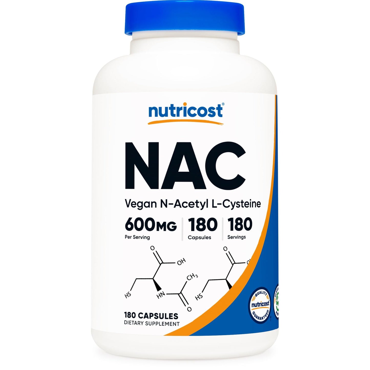 Nutricost N-Acetyl L-Cysteine (NAC) 600mg, 180 Capsules - Non-GMO, Gluten Free - Medaid International