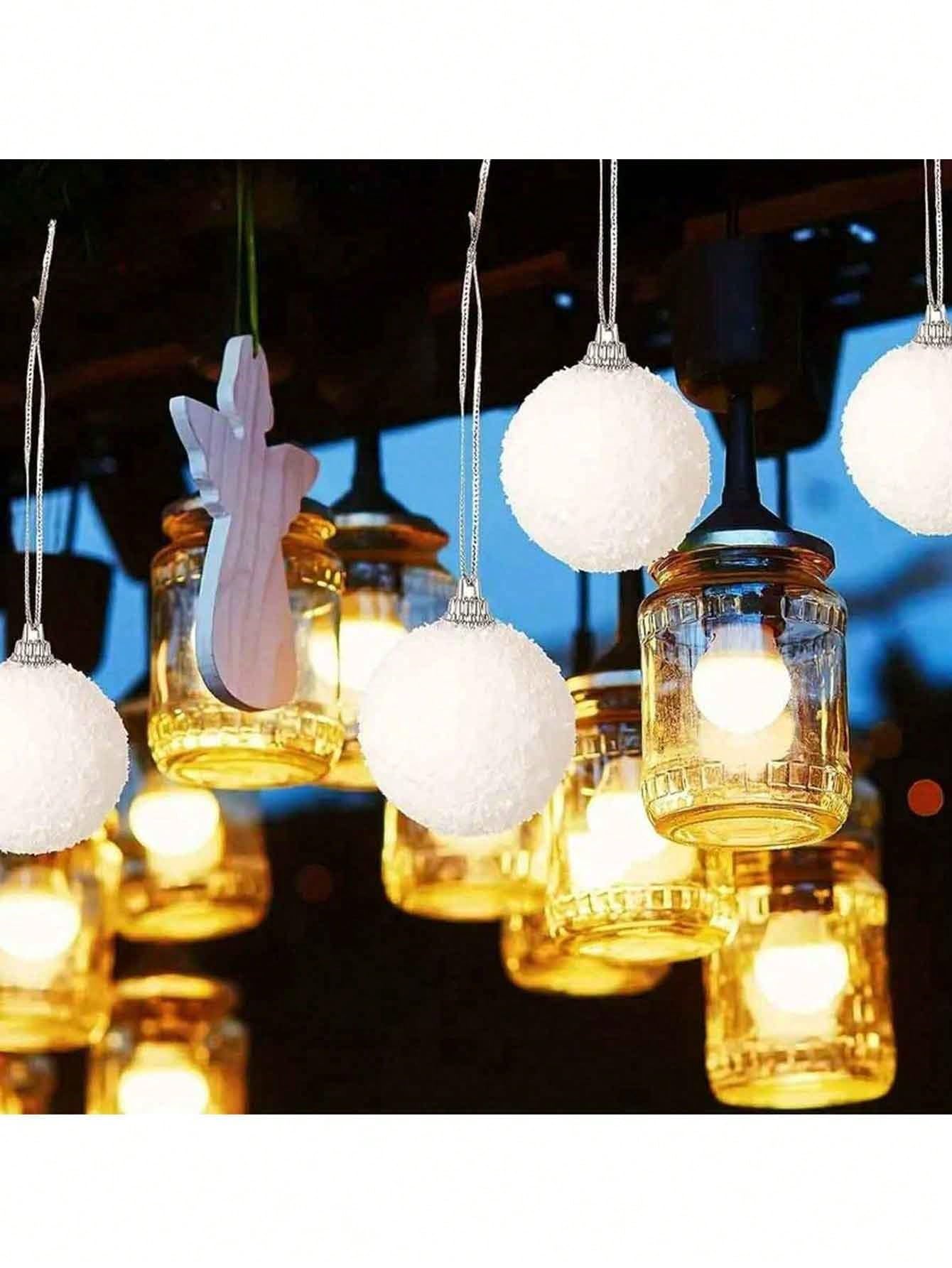 6pcsChristmas White Flocked Ball Ornaments, Snowy Textured Baubles for Tree Decor, Holiday Wreaths, Party & Gift Wrap, Infuse Winter Charm into Christmas Decorations - Medaid International