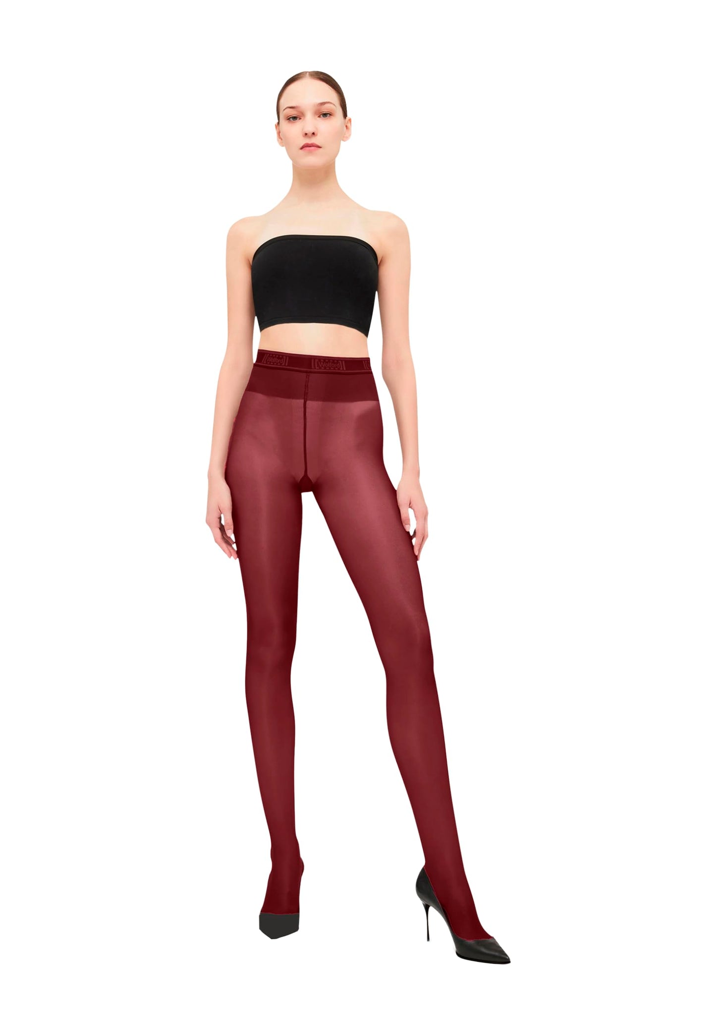 Wolford Neon 40 Denier Tights for Women Semi-Sheer with Brilliant Sheen Soft Elastic Waistband Invisible Reinforced Toe midnight red Red Large - Medaid International