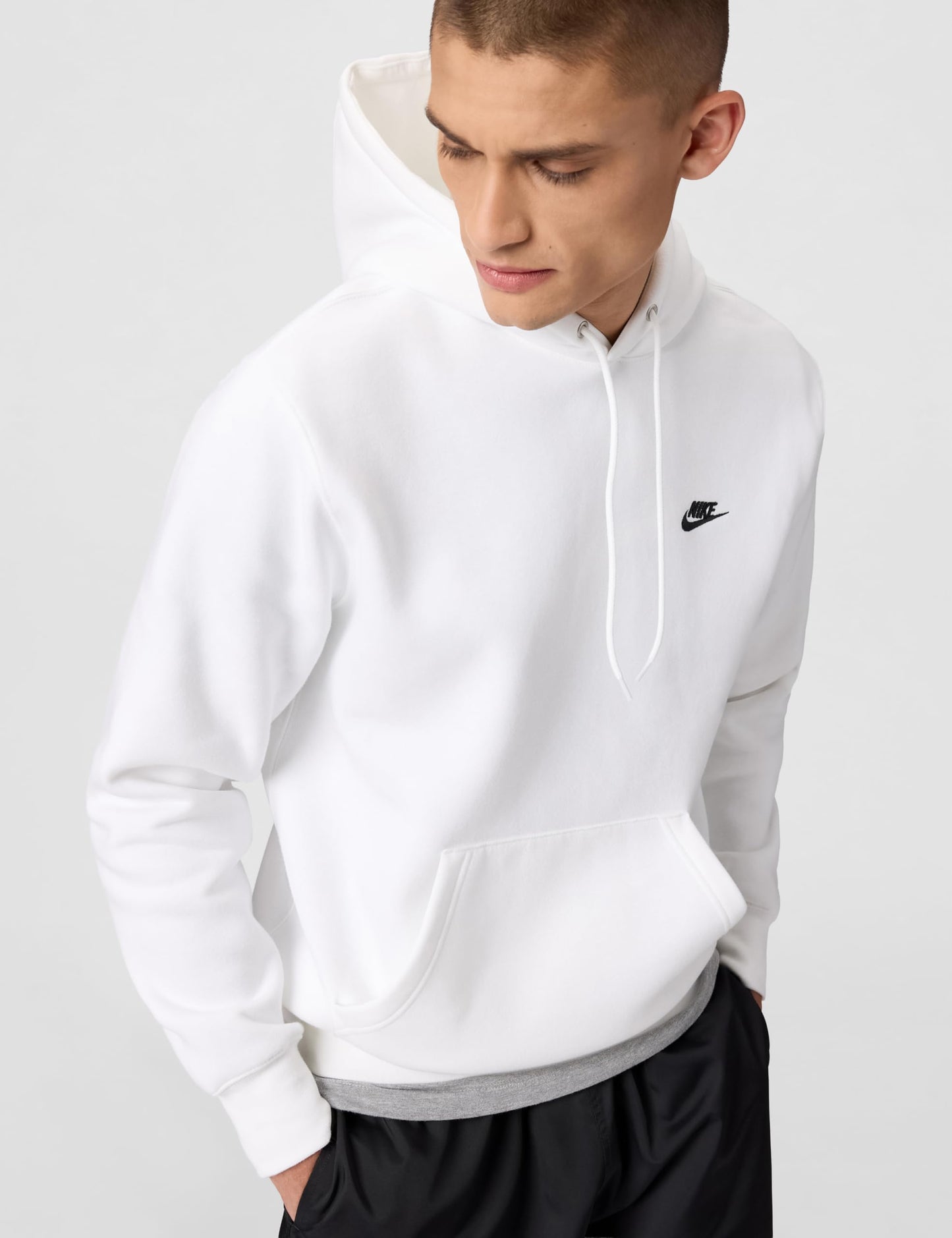 Nike Men's Club Pullover Fleece Hoodie, White/White/Black, Large - Medaid International