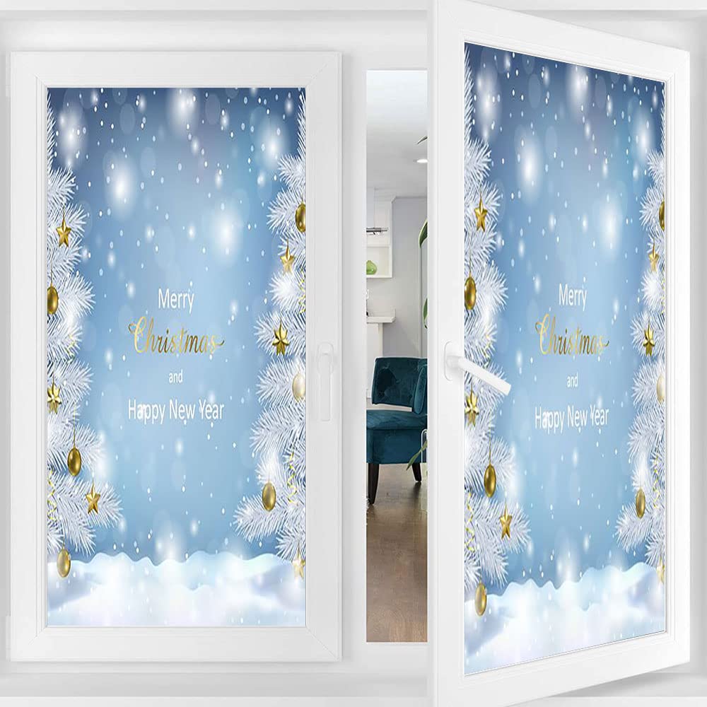 Christmas Privacy Window Film, Christmas Style Print, Glass Film for Home Office Living Room, W23.6 x L35.4 Inch - Medaid International