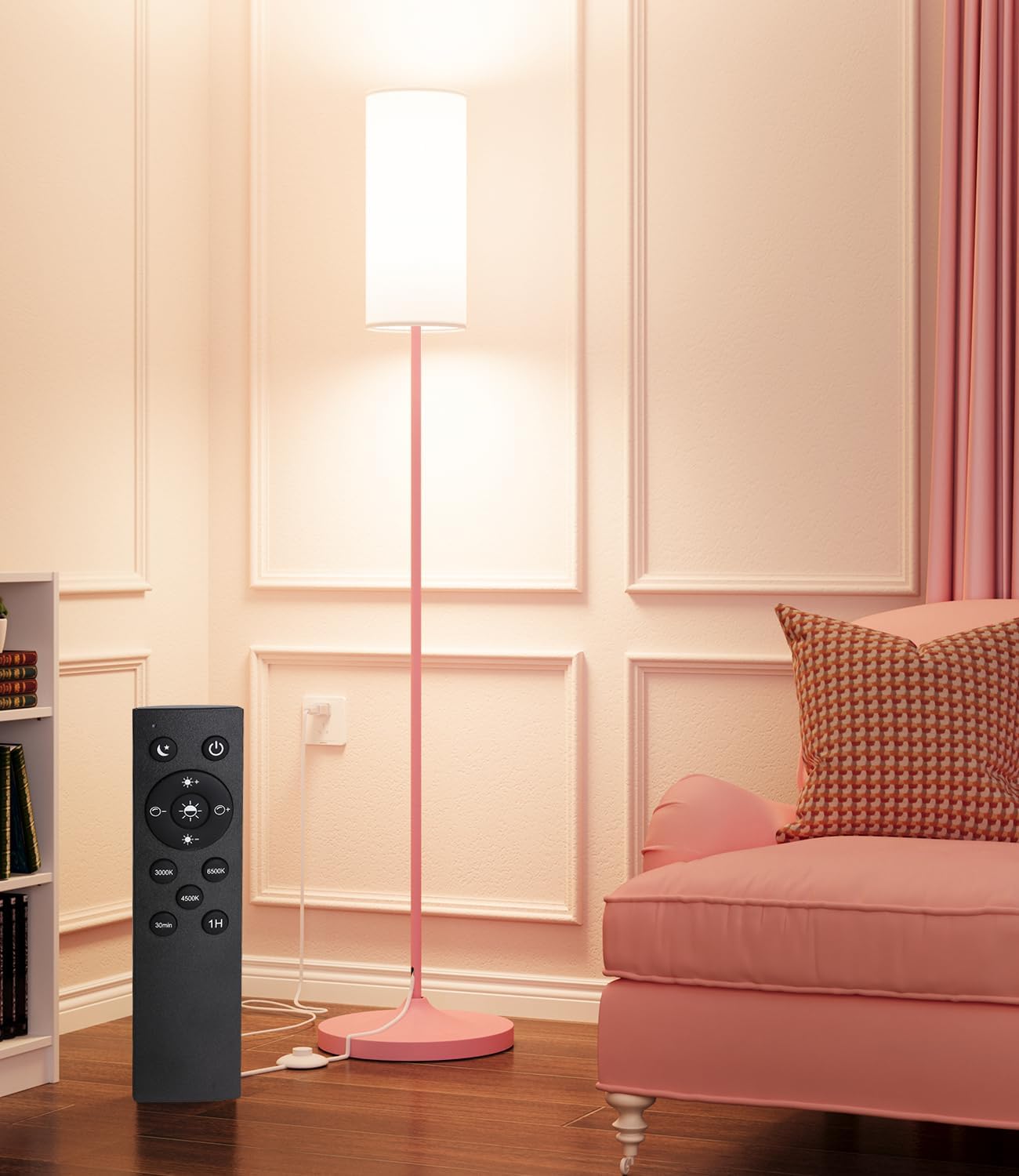 luckystyle LED Floor Lamp for Living Room, Dimmable Standing Lamps with Foot Switch,Remote Custom Color Temperature Black Pole Lamp with Lampshade,12W Led Bulb Tall Lamps for Office Kid Room Bedroom - Medaid International