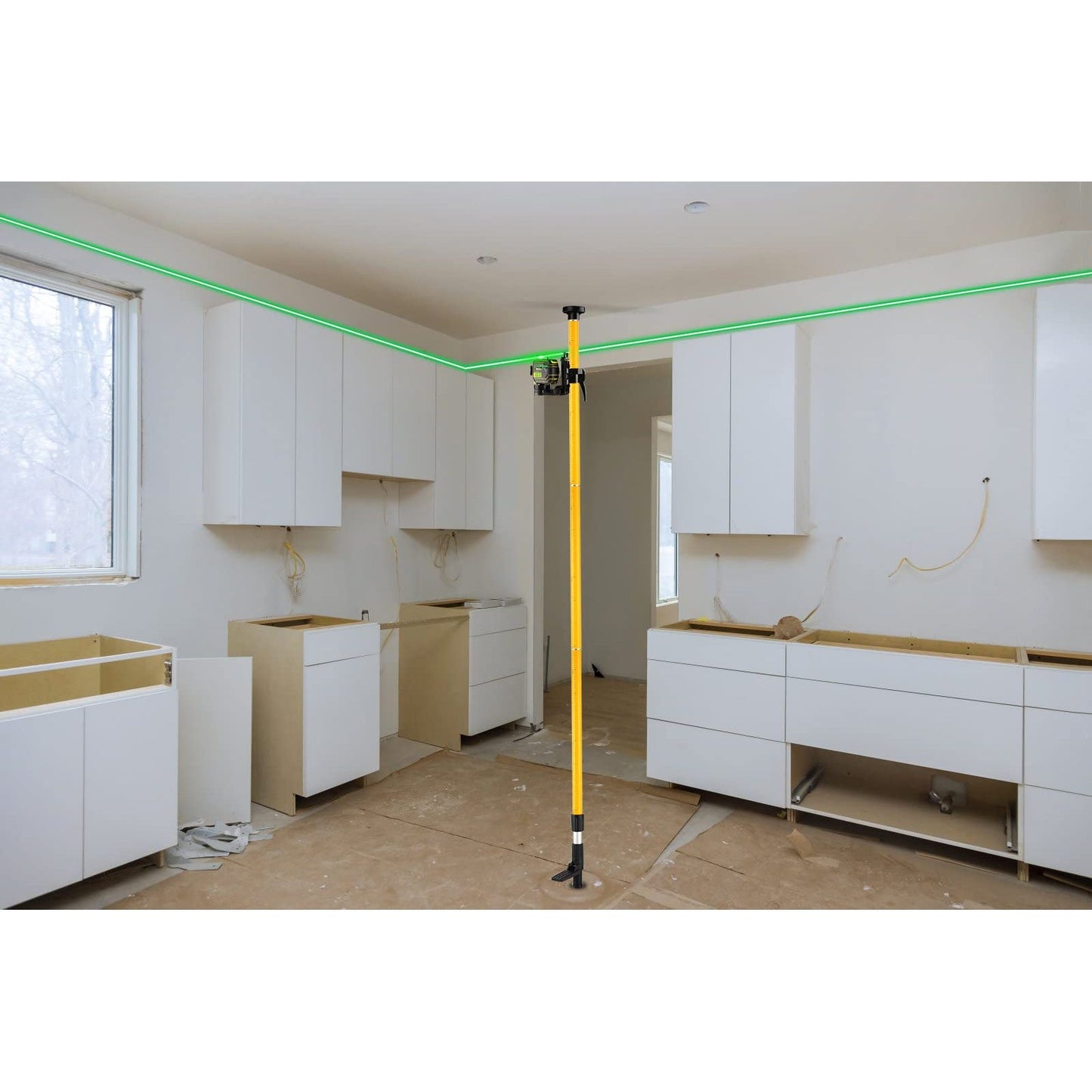 Laser Level Pole, Firecore Upgraded 12 ft. Telescoping Laser Pole with Tripod and Multifunctional Mounting Clamp, Adjustable Bracket with 1/4"-20 Laser Mount for Rotary and Line Laser Level- FLP370CX - Medaid International