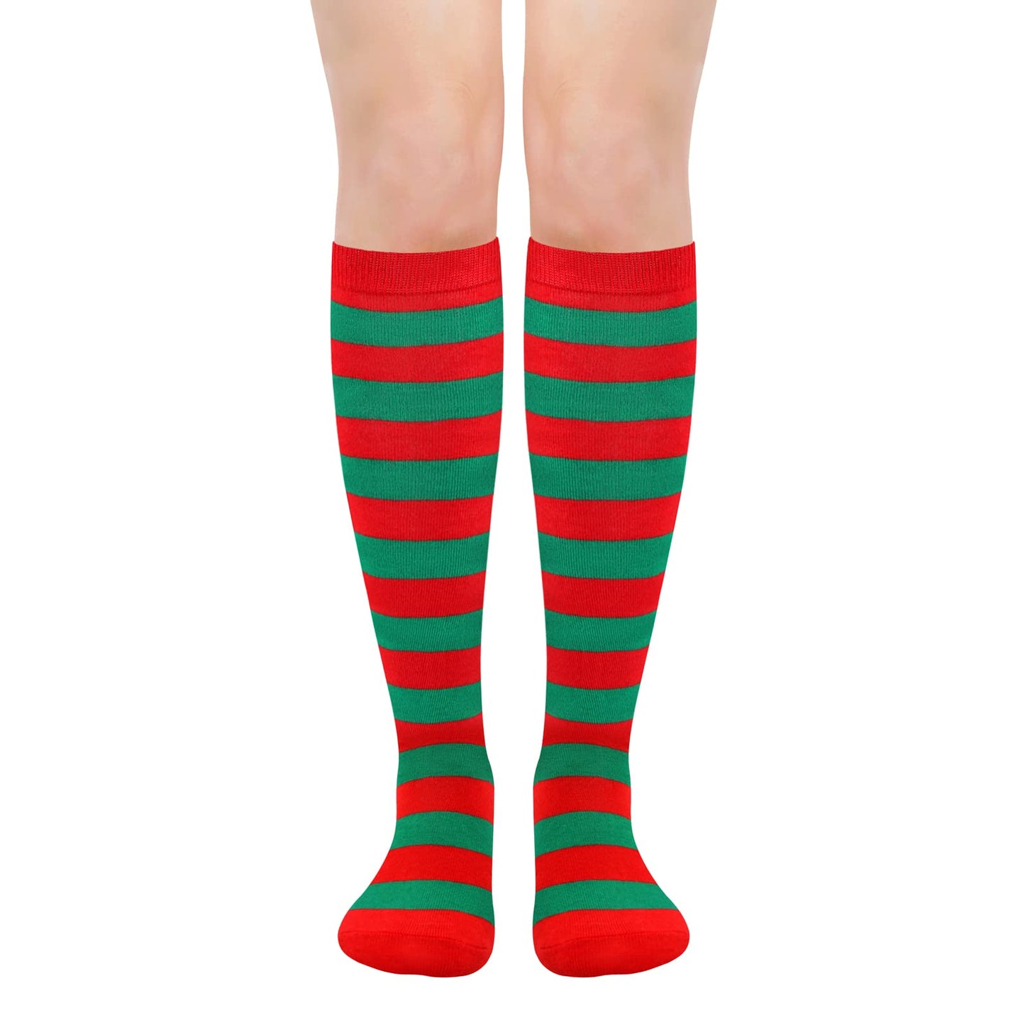 Red Christmas Knee High Socks Women Striped Sock Elf Costumes Christmas Sock Women Red and Green Striped Knee High Socks - Medaid International