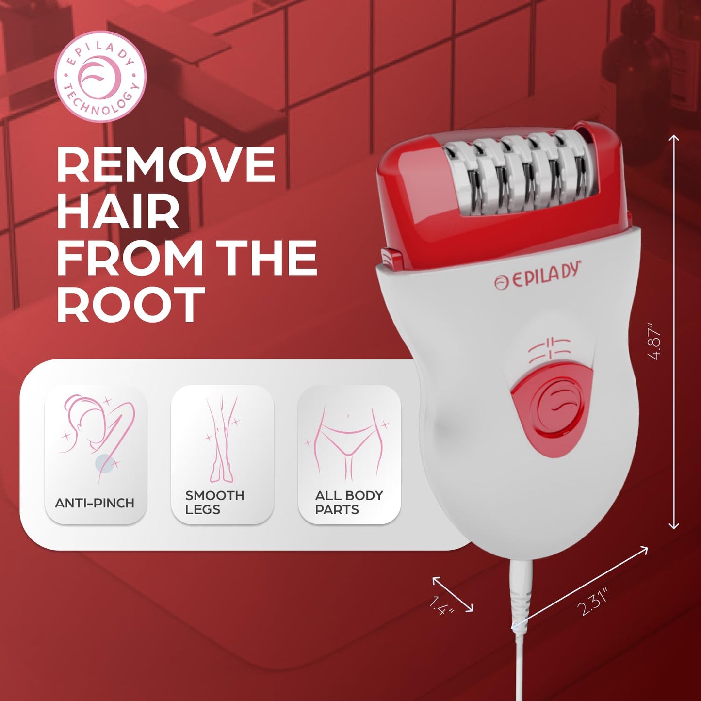 Epilady Speed Corded Epilator for Women | Compact Hair Removal Device for Arms, Legs, Underarms & Bikini Area, Epilators Hair Removal for Women (RED) - Medaid International