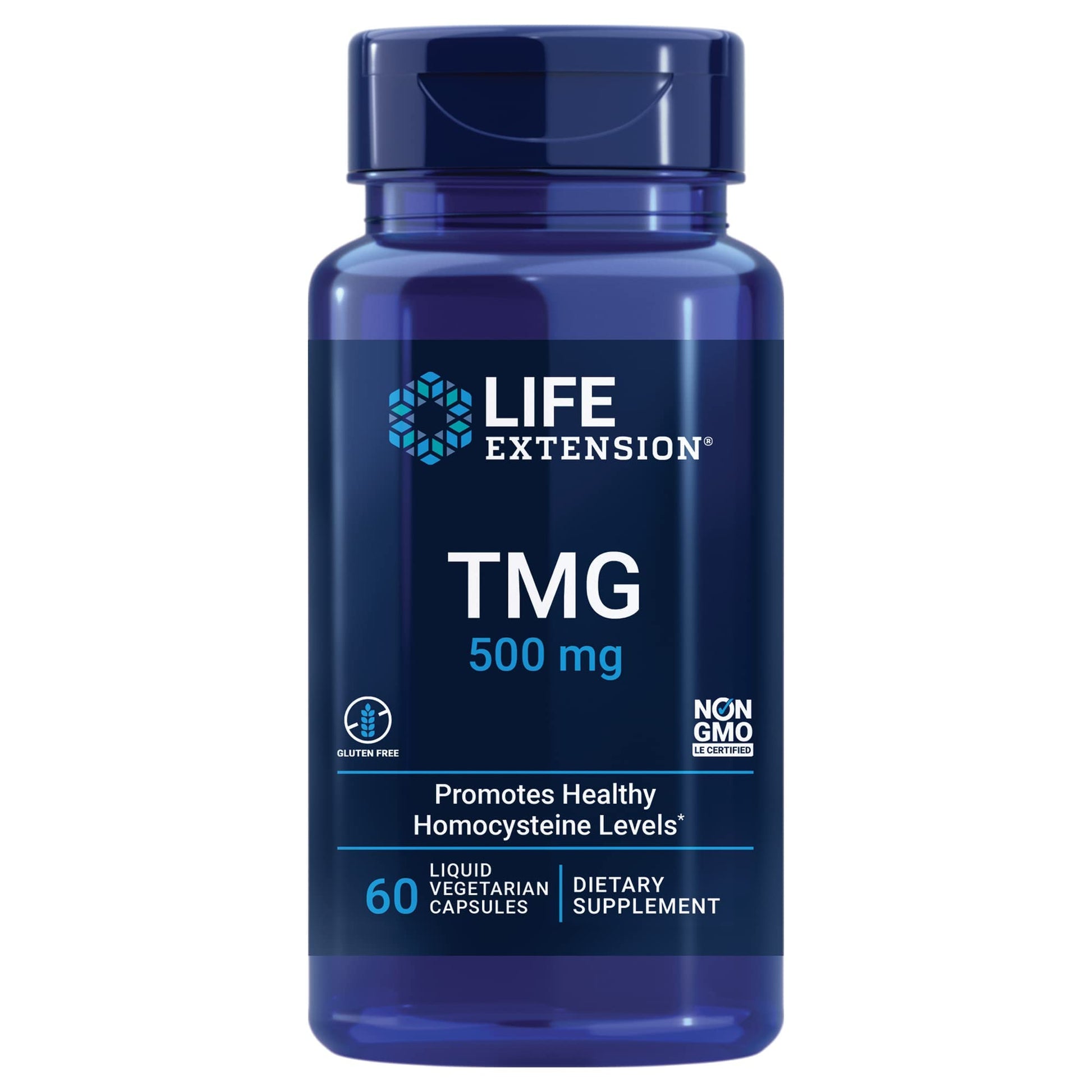Life Extension TMG, trimethylglycine, Encourages Healthy homocysteine Levels, Non-GMO, Gluten-Free, Vegetarian, 60 Capsules - Medaid International