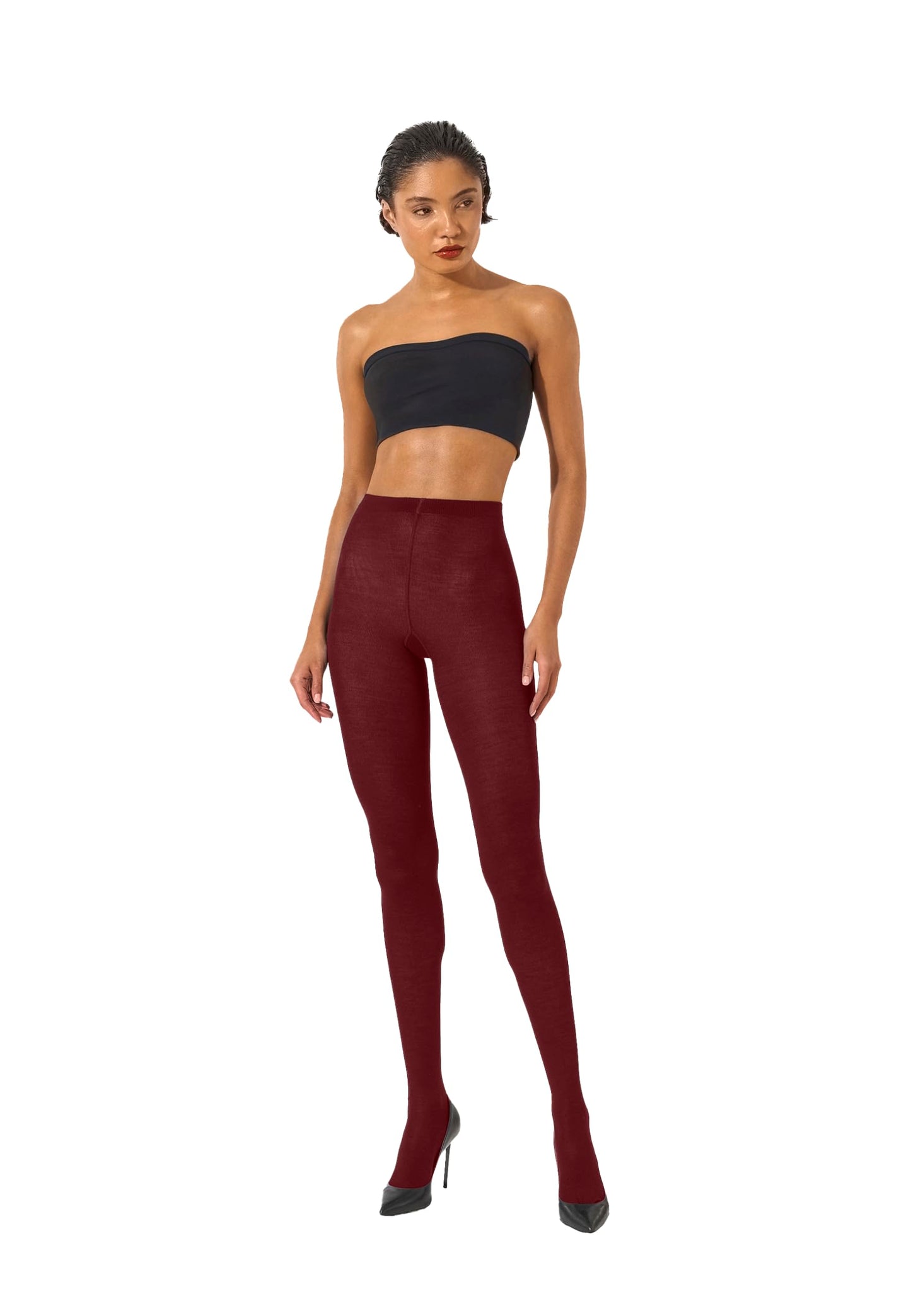 Wolford Merino Sheer Tights For Women Pantyhose Hosiery Soft Warm Wool Blend Luxurious Elegant Classic Versatile Legwear midnight red Red Small - Medaid International