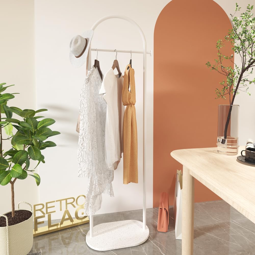 Metal Coat Rack Freestanding with Natural Marble Base 63” 160cm Entryway Coats Hanger Stand with 3 Hooks, Home Bedroom Hotel Hall Tree for Coats, Hats, Scarves, Clothes, and Handbags (Luxury Gold) - Medaid International