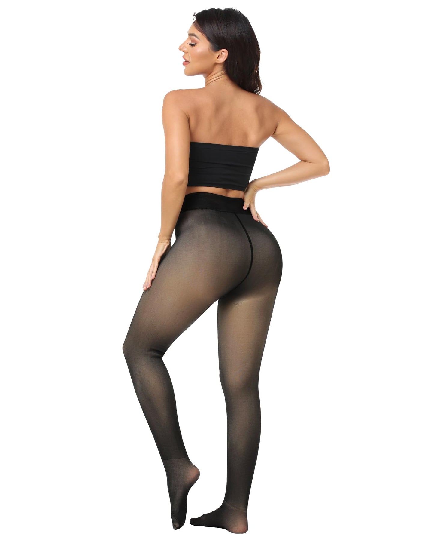 NORMOV Winter Warm Fleece Lined Tight Women,Thermal Fake Translucent Leggings Soft Velvet Stretchy Pantyhose(TF Black-XS/S) - Medaid International
