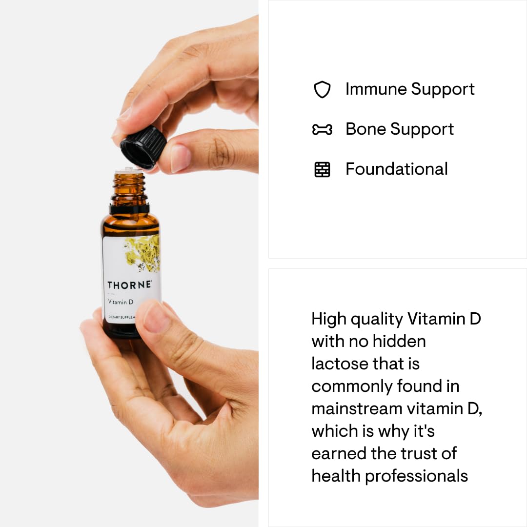 THORNE - Vitamin D Liquid - Vitamin D Supplement - Supports Healthy Bones and Muscles, Cardiovascular Health, and Immune Function* - 1 Fl Oz (30 ml)- 600 Servings - Medaid International