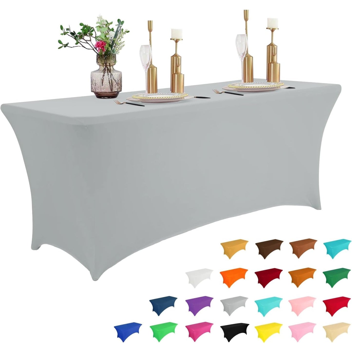 2 Pack 6FT Table Cloth for Rectangular Fitted Events Stretch Black Table Covers Washable Table Cover Spandex Tablecloth Table Protector for Party, Wedding, Cocktail, Banquet, Festival - Medaid International