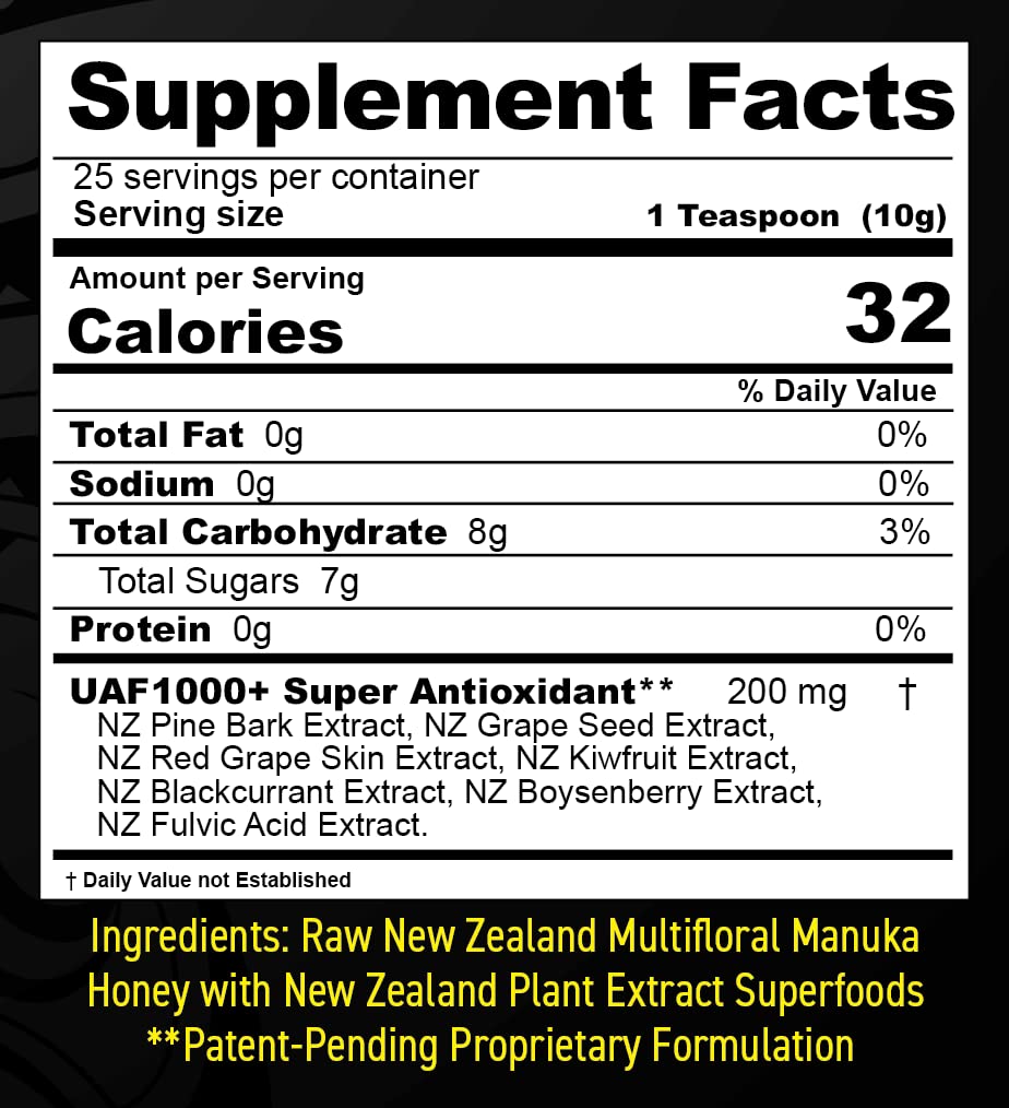 FREZZOR Premium New Zealand Raw Multifloral Manuka Honey with UAF1000+ Super Antioxidant, 230% More Bioactive, Best Support for Everyday Wellness, Antioxidant Superfood, 1 Jar (8.8oz/250g) - Medaid International