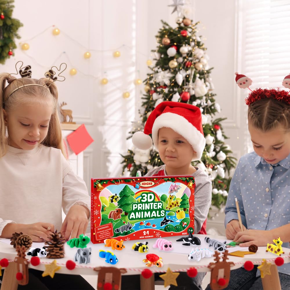 JOICEE 2025 Christmas Advent Calendar with Mini 3D Print Animals, 24 Days Mini Animal Figurines Toys Set Xmas Articulated Flexible Fidget Gifts for Kids Boys Girls Christmas Party Favors - Medaid International