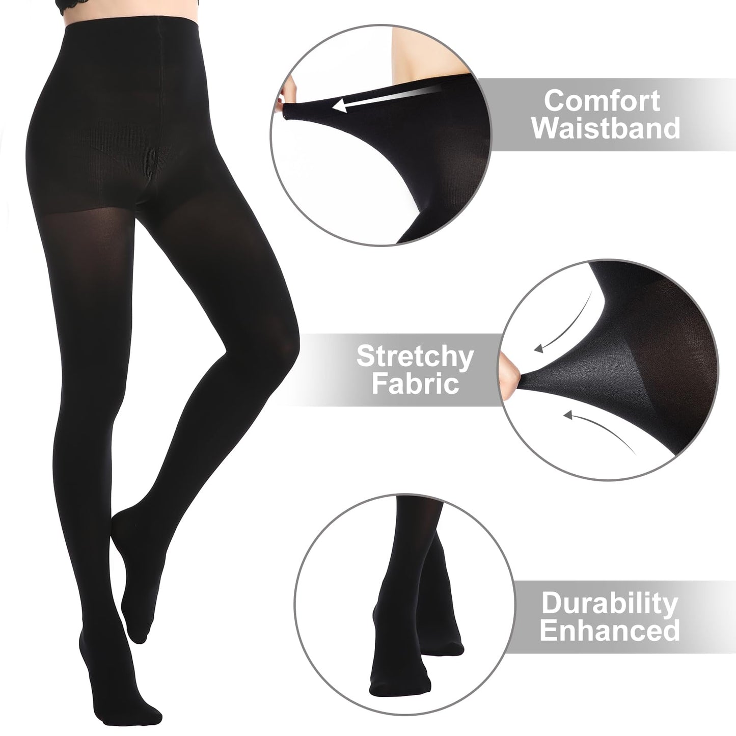 MANZI Women's 6 Pairs Opaque Control-Top Tights with Comfort Stretch 70 Denier Large - Medaid International