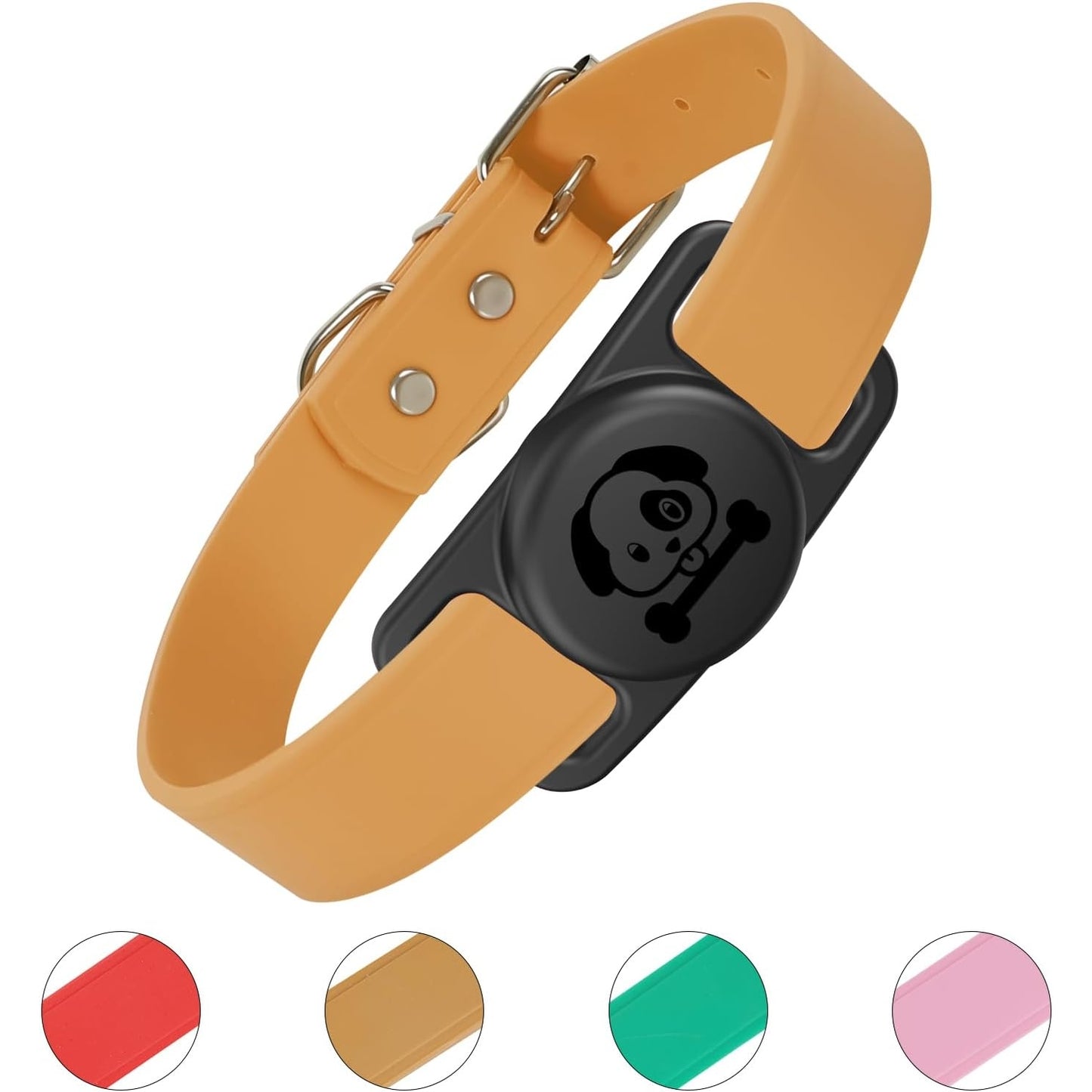 Airtag Dog Collar Holder, Waterproof Protective Case for Apple AirTag, Durable, Soft Silicone, with Soft Silicone Collar (Brown) - Medaid International