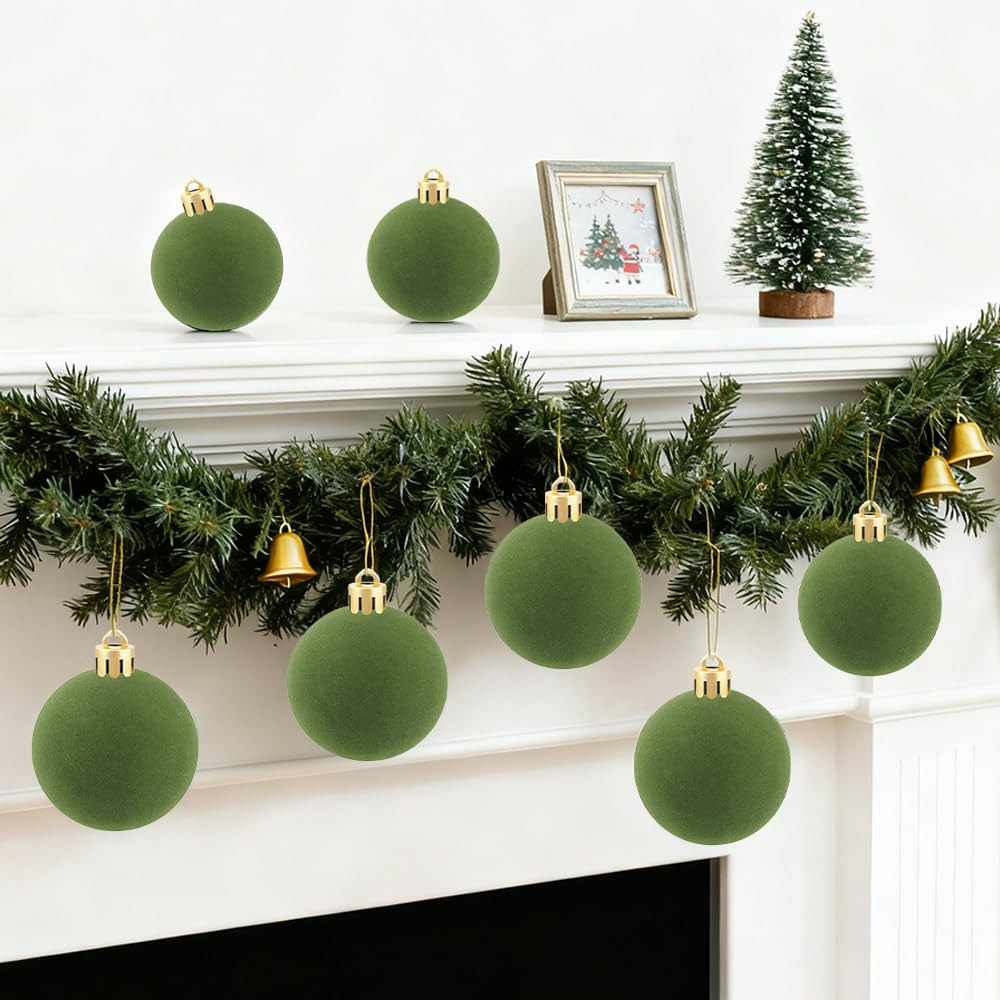 4Pcs Velvet Christmas Ball Ornaments, Green Hanging Decor for Xmas Tree, Perfect for Holiday Thanksgiving Celebrations Christmas Indoor Home Party Decorations - Medaid International