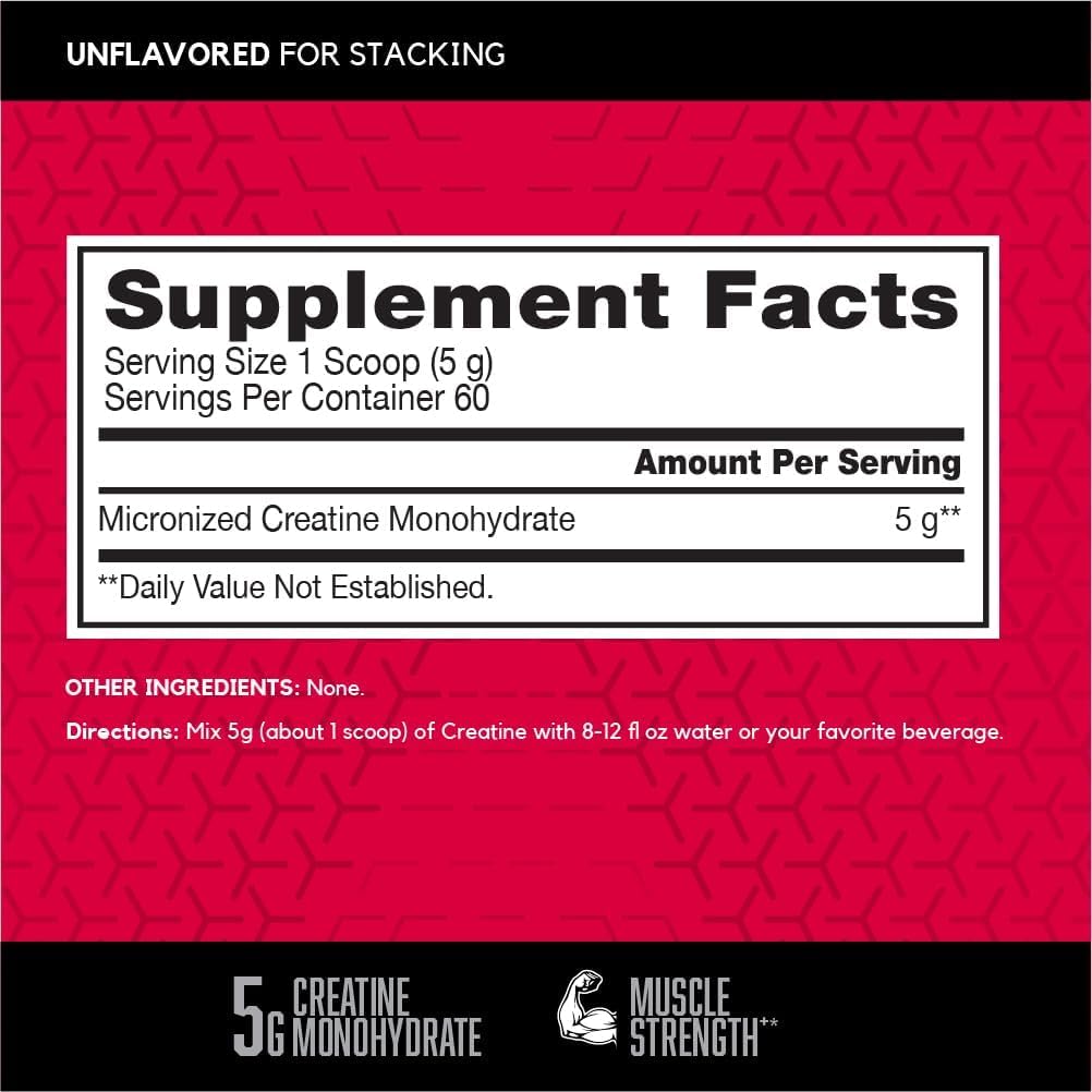 BSN Micronized Creatine Monohydrate Powder, Unflavored, 60 Servings, Supports Muscle Strength, 5g (5000mg) per Servings,Pure & Gluten Free, 5g (5000mg) per Servings - Medaid International