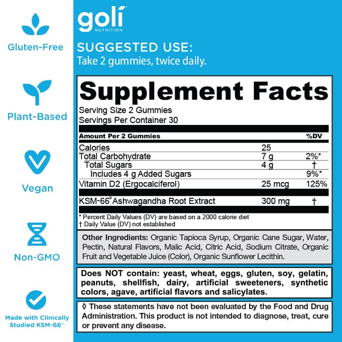 Goli Ashwagandha & Vitamin D Gummy - 300 Count - Mixed Berry, KSM-66, Vegan, Plant Based, Non-GMO, Gluten-Free & Gelatin Free Relax. Restore. Unwind, Pack of 5 - Medaid